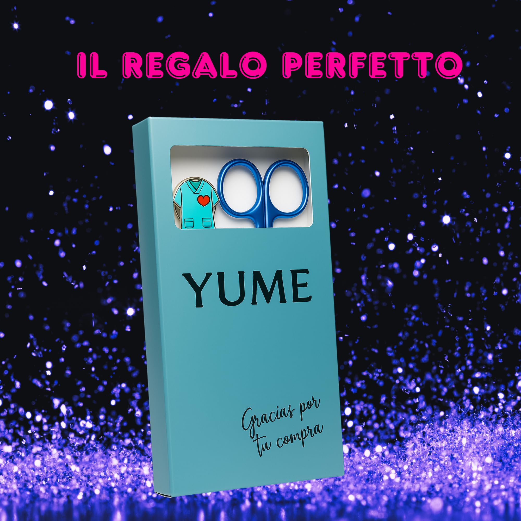 YUME Forbici da Infermiere in Acciaio Inox con Punta Arrotondata Professionali + Portachiavi Retrattile in Omaggio | Forbici Mayo | Regalo Perfetto per Infermieri | Accessori OSS/TCAE (AZUL)