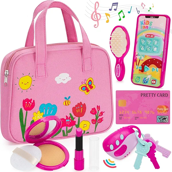 Officygnet Play Purse Toy for Girls 1 2 3 Years Old, Toddler Purse Girl Toys with Pretend Makeup Kit, Pretend Princess Play Toy for Little Girl, Birthday for Toddler Girls Age 2-3