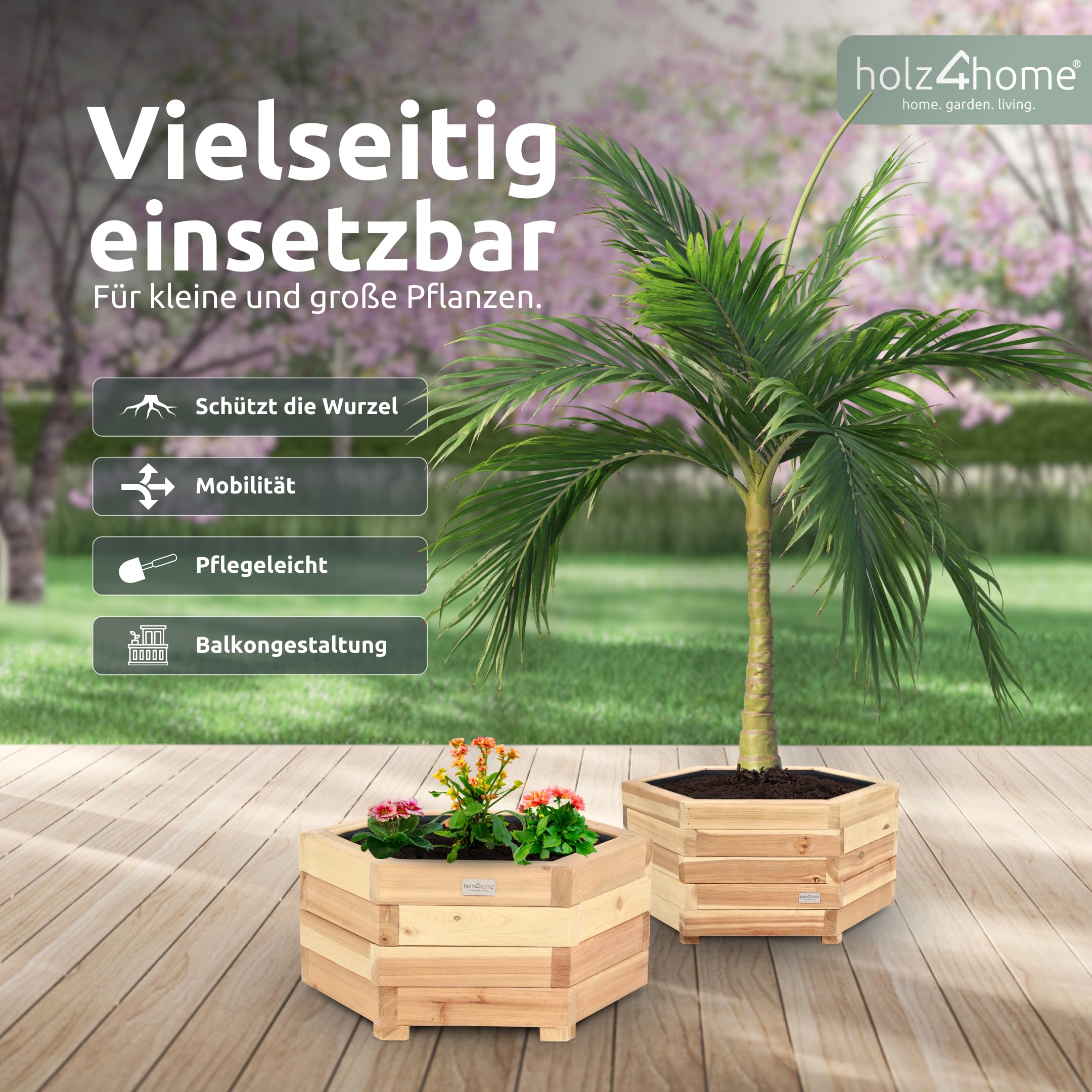 holz4home Outdoor Pflanzkbel S I 6-Eckig aus Tannenholz I inkl.  Gartenhandschuhe & Vlies I Blumentopf Terrasse aus Holz I Pflanzkasten  Pflanztopf ...