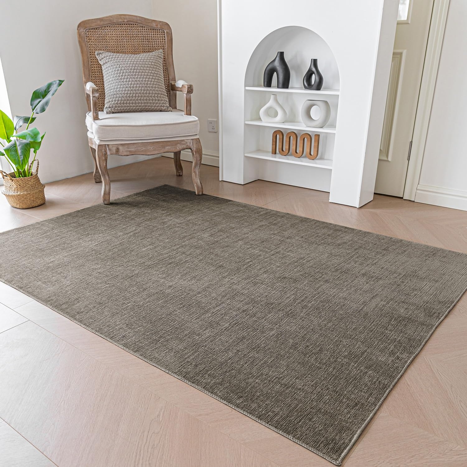 EvitanyShort Pile Fluffy Carpet Area Rugs Machine Washable Room Rug Anti-Slip Traffic Rugs Soft Carpets Bedside Rugs for Bedrooms,Taupe,60x120 cm