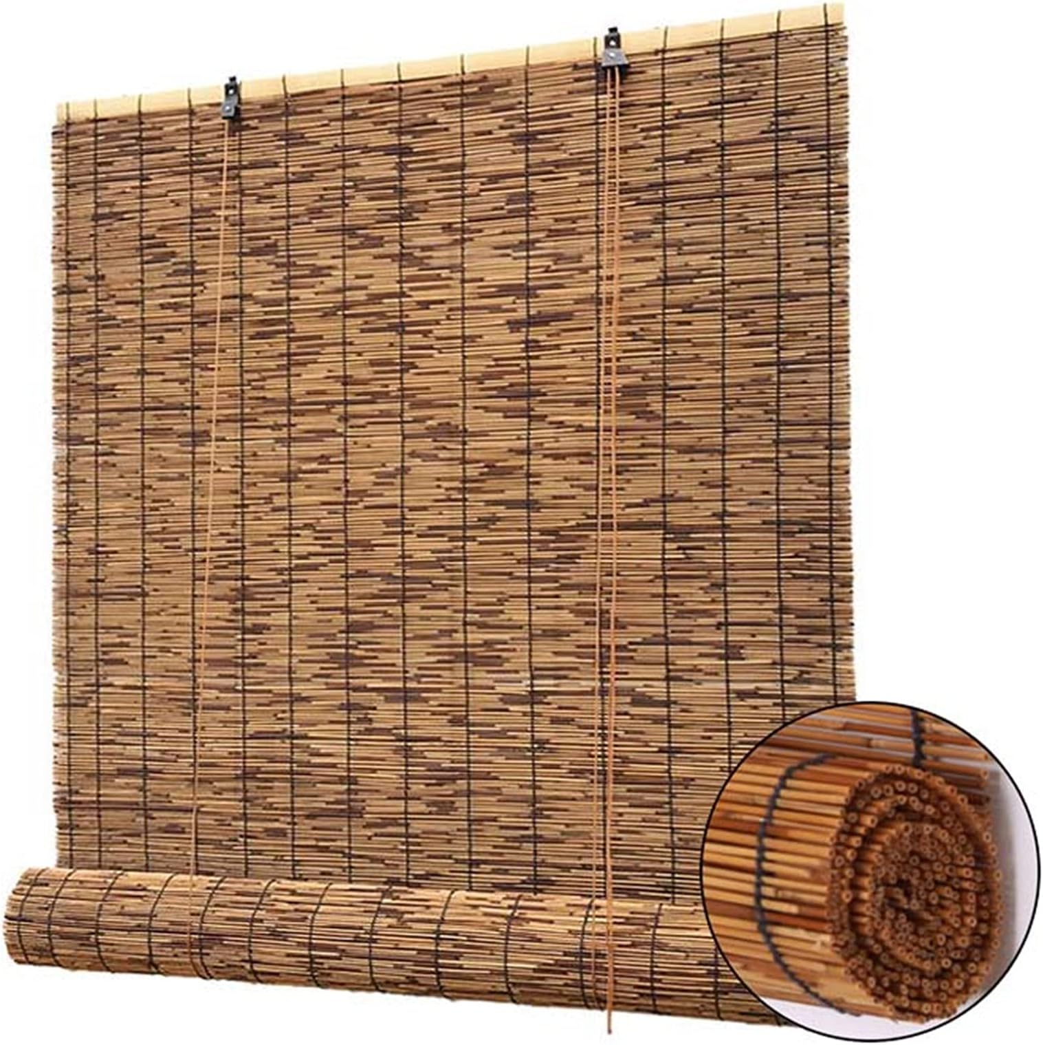 LWPCP Hand-Woven Natural Reed Curtain, Width 60Cm Retro Bamboo Roller Blinds,Sun Shades for Outdoor/Indoor,Breathable,Anti-Uv,Protection Privacy,2,60x250cm/24″x99″
