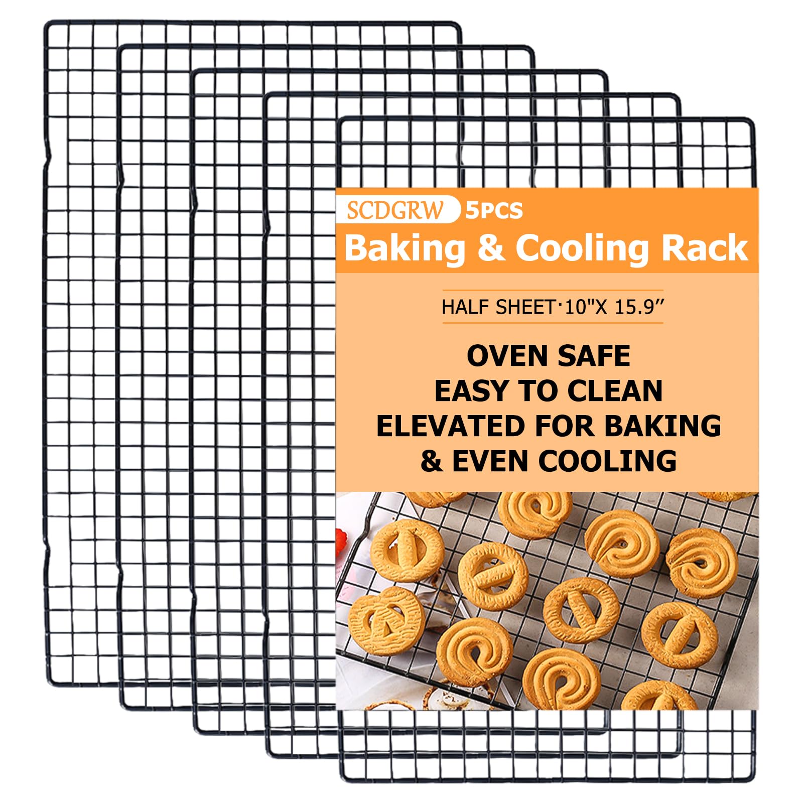 5PCS Cooling Racks for Cooking and Baking 10" x 16" Wire Rack Baking Rack, Cookie Rack, Heavy Duty Stainless Steel Wire Rack for Grilling, Roasting, Cooking, Drying