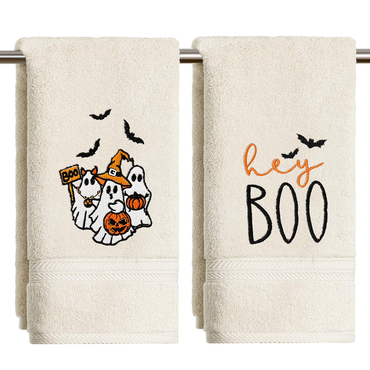 Artoid Mode Beige Ghost Pumpkins BOO Halloween Hand Towels 35x75cm Set of 2