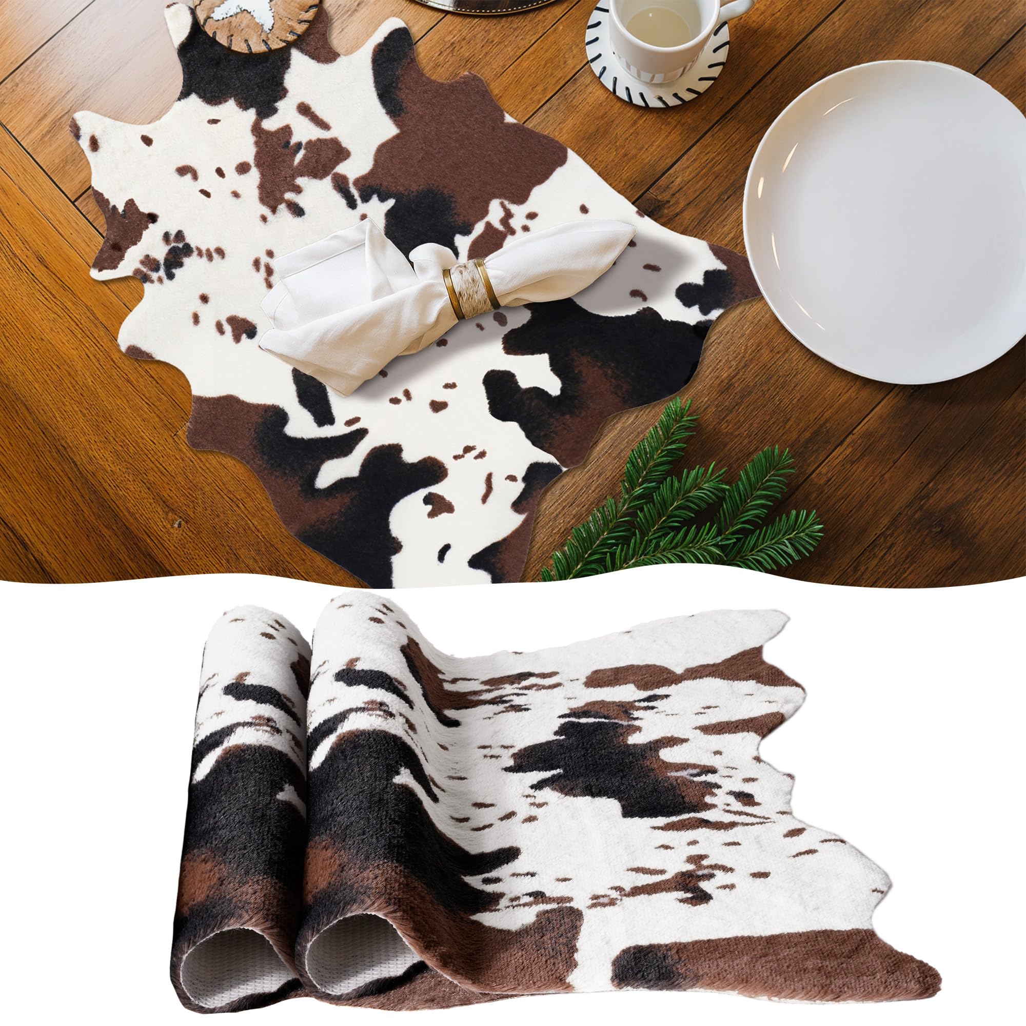 Fttoyoly 2 Pack Mini Faux Cowhide Rug Western Animal Print Rug Farmhouse Rustic Home Decor, Western Centerpieces for Tables, Kids Room, Cowboy Party,
