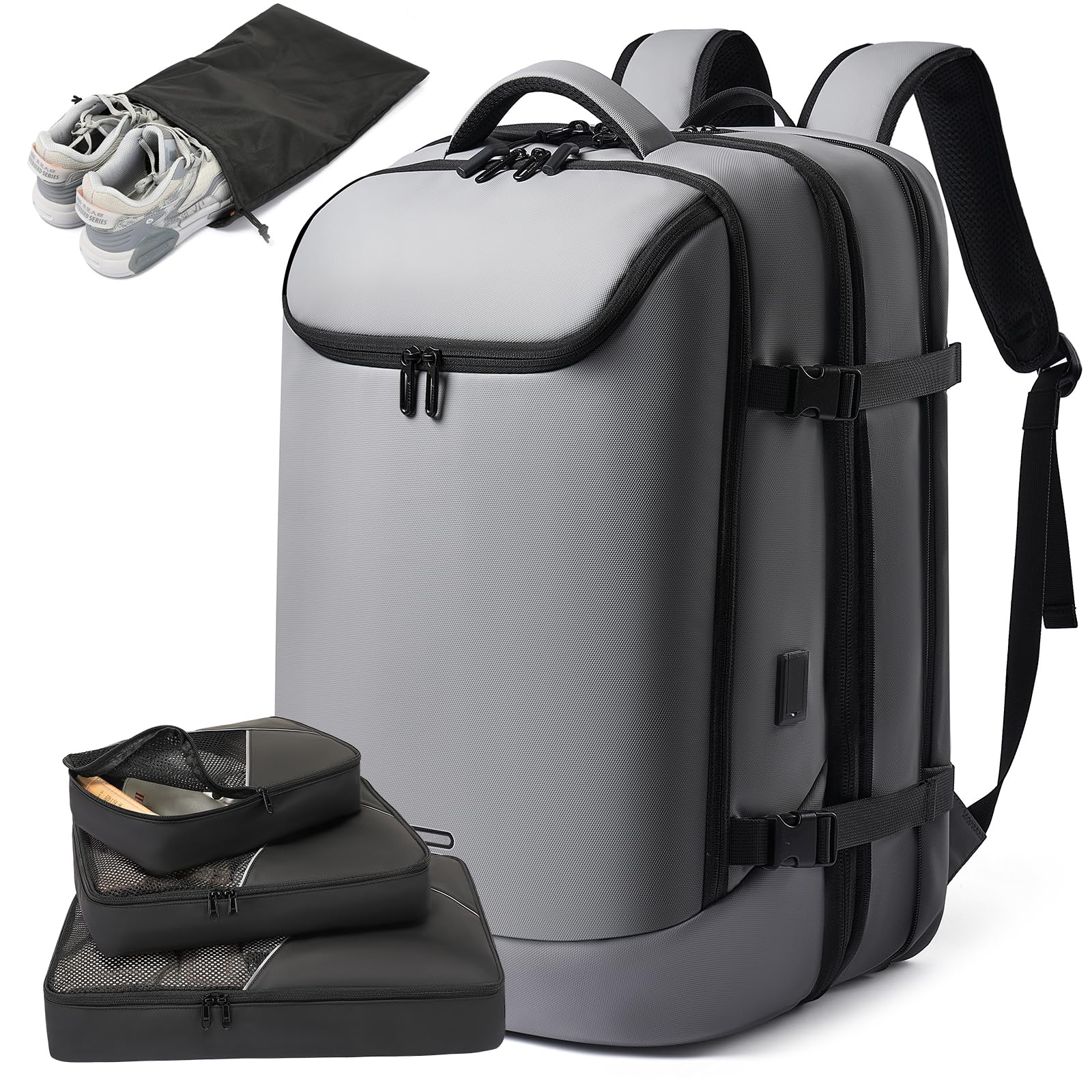 TANGCORLE Laptop Backpack for Women, 50L Carry On Backpack Men, Expandable Flight Approved Water Resistant Luggage with 3 Packing Cubes & USB Port,