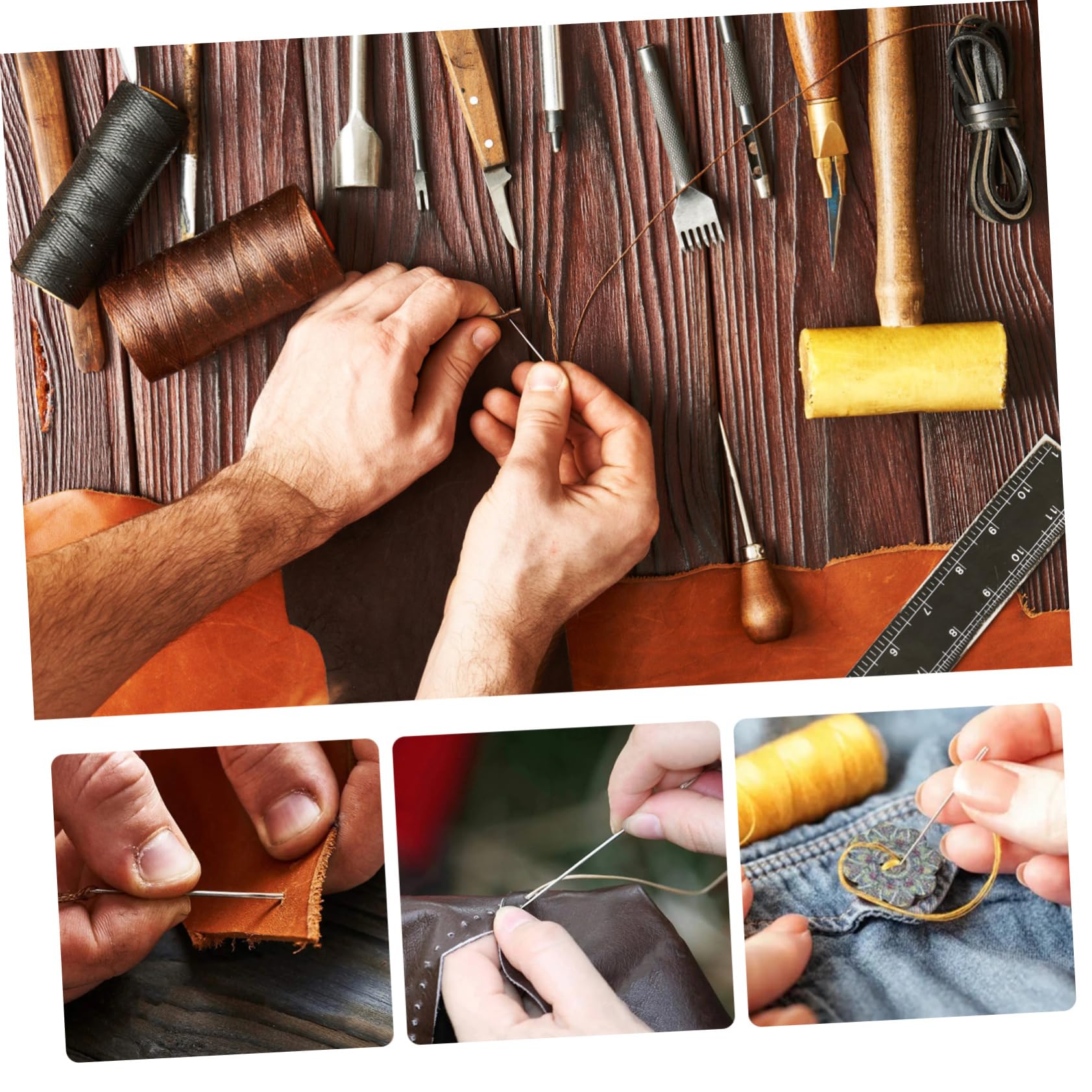 SEWACC 20pcs Triangle Hand Leathercraft Needles Sewing Needle Set for Upholstery Strong Needles for Leather Easy to Carry and Store