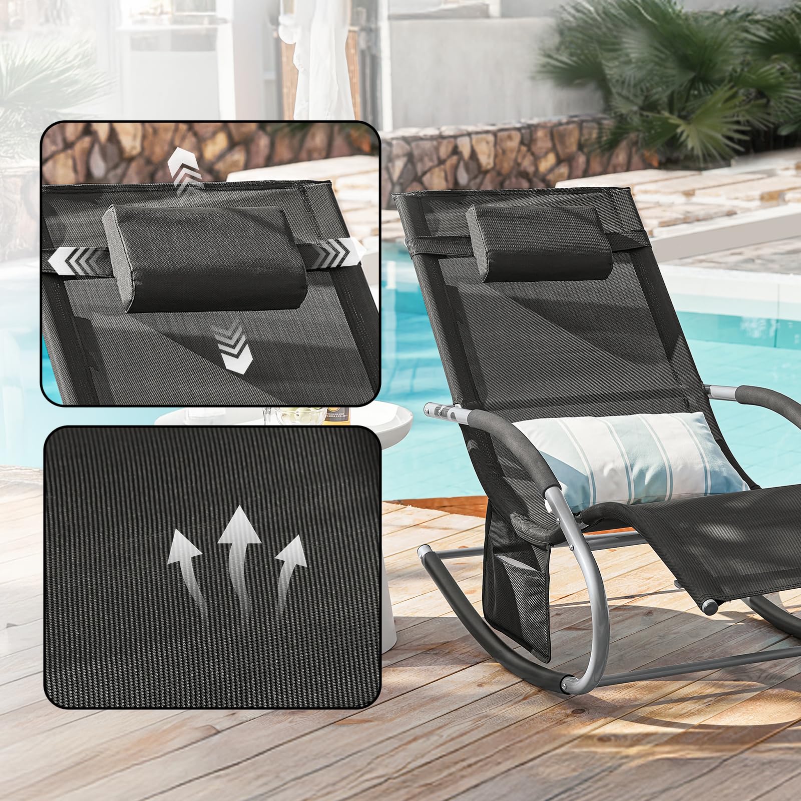 SoBuy Muebles de Jardin Mecedora Silla Tumbona de Exterior Reclinable y Ergonómica Resistente al Clima para Jardín, Terraza y Camping 150 kg de Carga OGS28-SCH