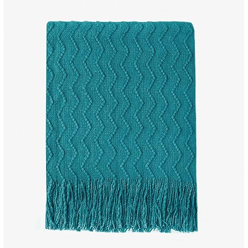 BOURINAThrow Blanket Textured Solid Soft Sofa Couch Decorative Knitted Blanket, 50" x 60" Teal