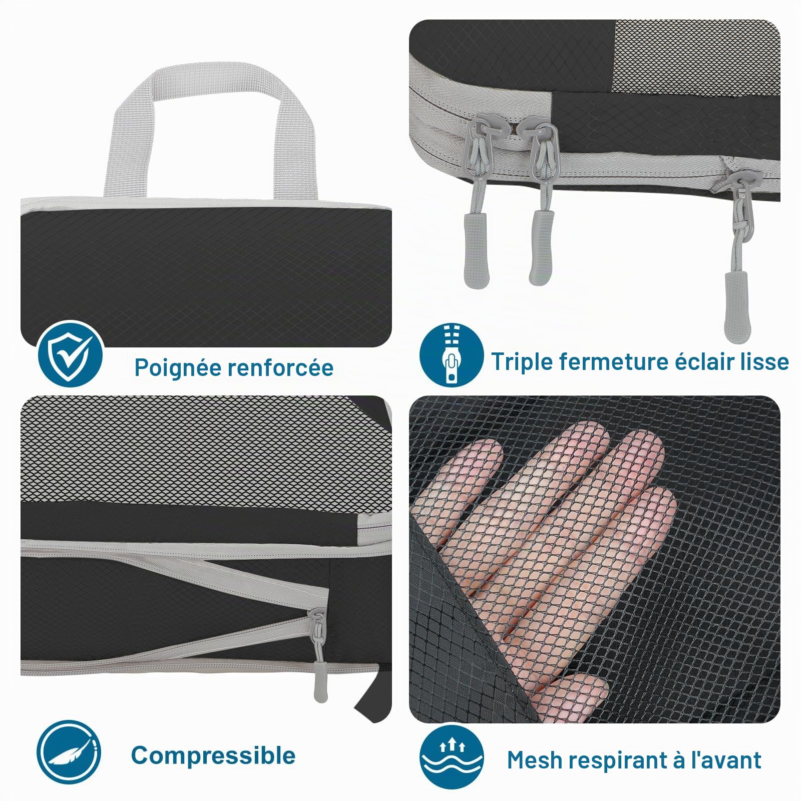 Cubes de rangement compressibles pour valises cabine Sacs de rangement pour bagages compressibles 7 pièces Sacs de rangement compressibles extensibles pour essentiels de voyage