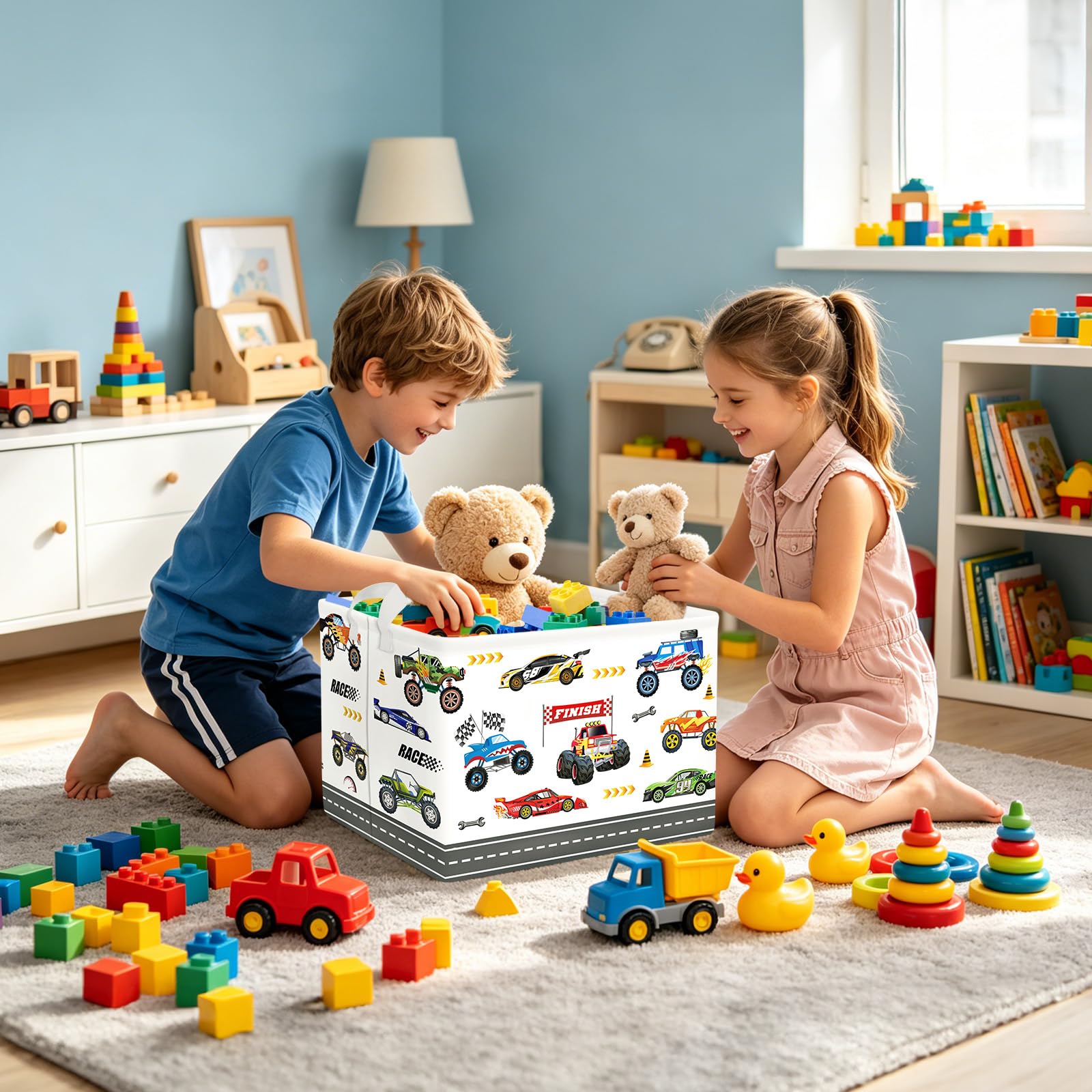 Clastyle Ceste Biancheria Bambini Auto Cestino Giocattoli Vestiti Impermeabile per Ragazzo Cestino Portaoggetti per Bagno Cameretta Bucato, Camion Mostruoso, 40x30x30 cm