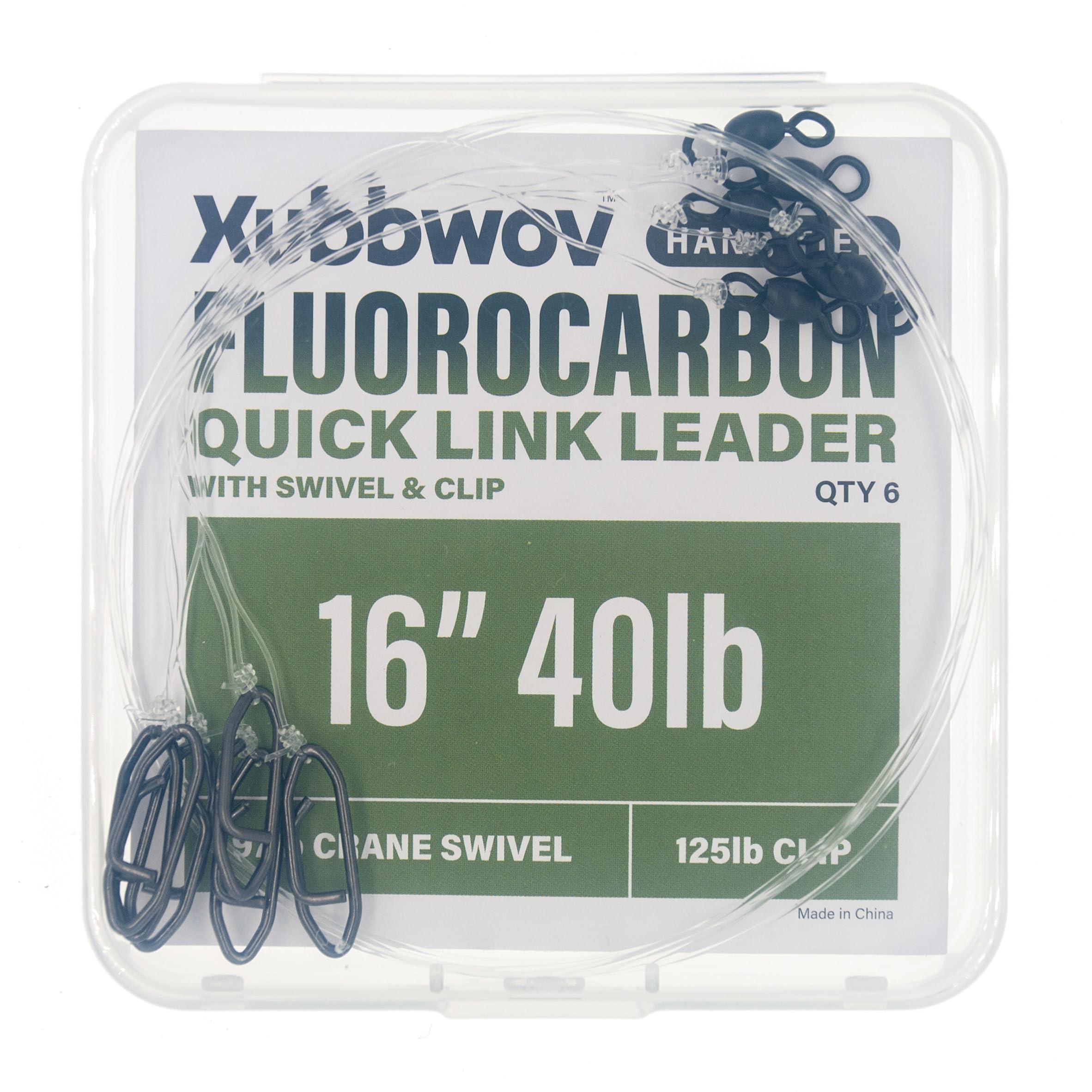 6-Pack Fluorocarbon Fishing Leaders - 16" Hand-Tied Quick Link Leader - Heavy Duty 97lb Crane Swivel & 125lb Speed Clip - Stealthy & Abrasion Resistant - 30lb, 40lb, 50lb Test