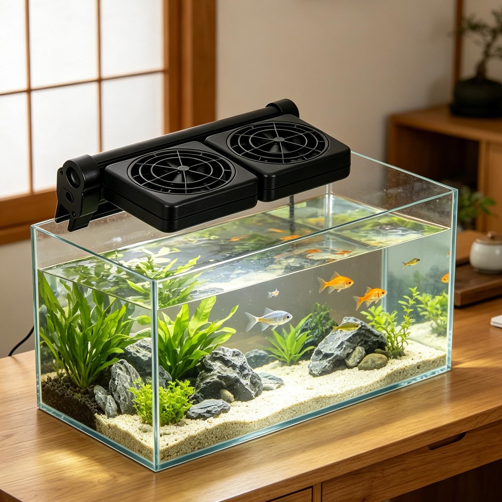 Refrigeratore per Acquario: Ventilatore Silenzioso a 2 Teste per Il Raffreddamento dell'Acqua dell'acquario - Dispositivo Portatile per Il Raffreddamento ' con Morsetto per Uso
