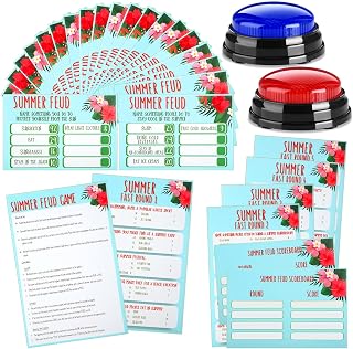 Soulchen Summer Friendly Feud Game with 2 Answer Buzzers, Feud Card for Family Game Night Fun Trivia Quiz for Party Office Class Groups Team Building