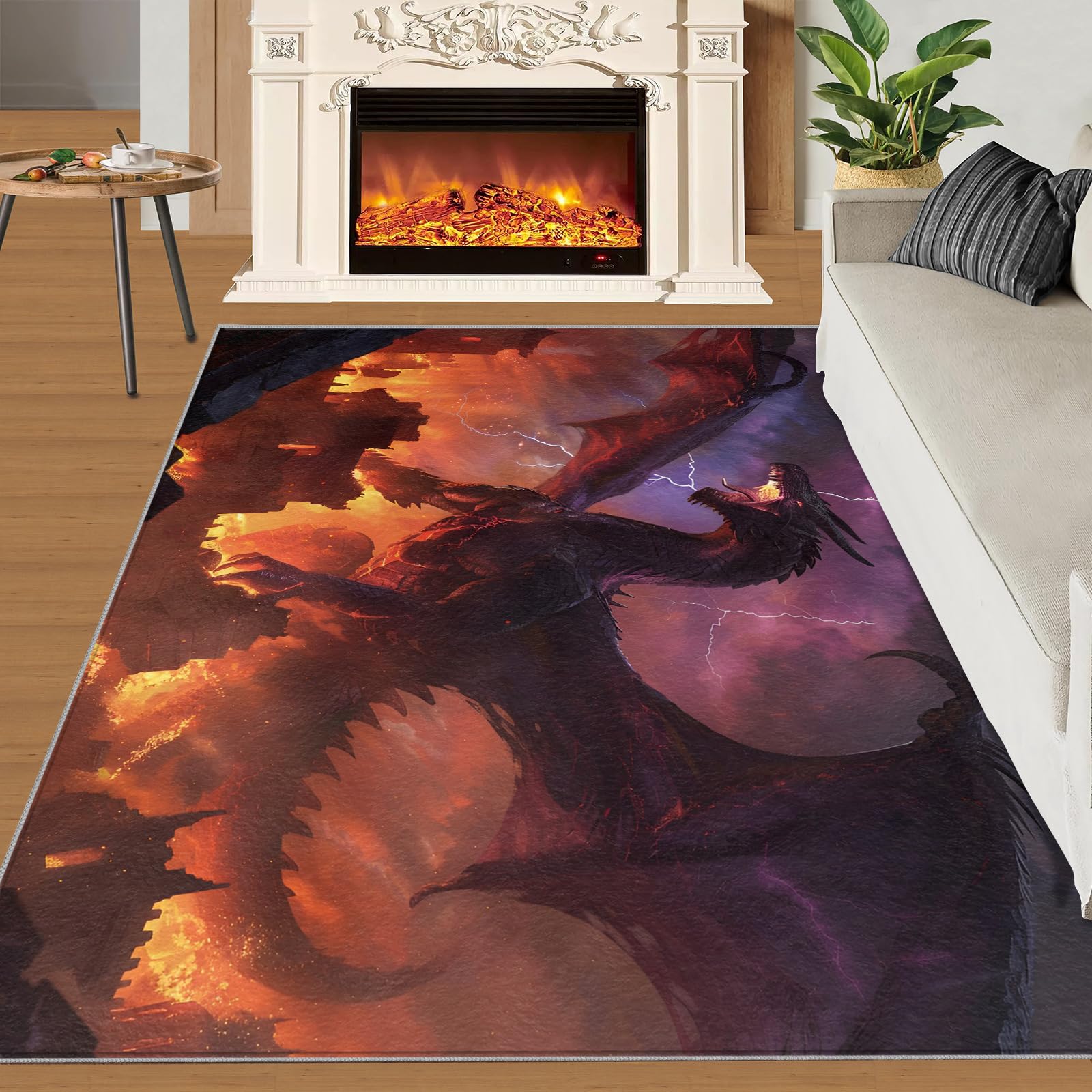 SANSJI Western Dragon Area Rug 160x230 cm - Non Slip Washable Fantasy Dragon Rugs for Living Room, Magic Animal Design Indoor Carpet for Kids, Soft & Resistant Floor Decor