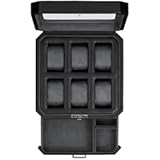 ROTHWELL 6 Slot Leather Watch Box with Valet Drawer - Luxury Watch Case Display Organizer&comma; Microsuede Liner&comma; Locking Mens Jewelry Watches Holder&comma; Men&apos;s Storage Boxes With Large Glass Top &lpar;Black&sol;Grey&rpar;