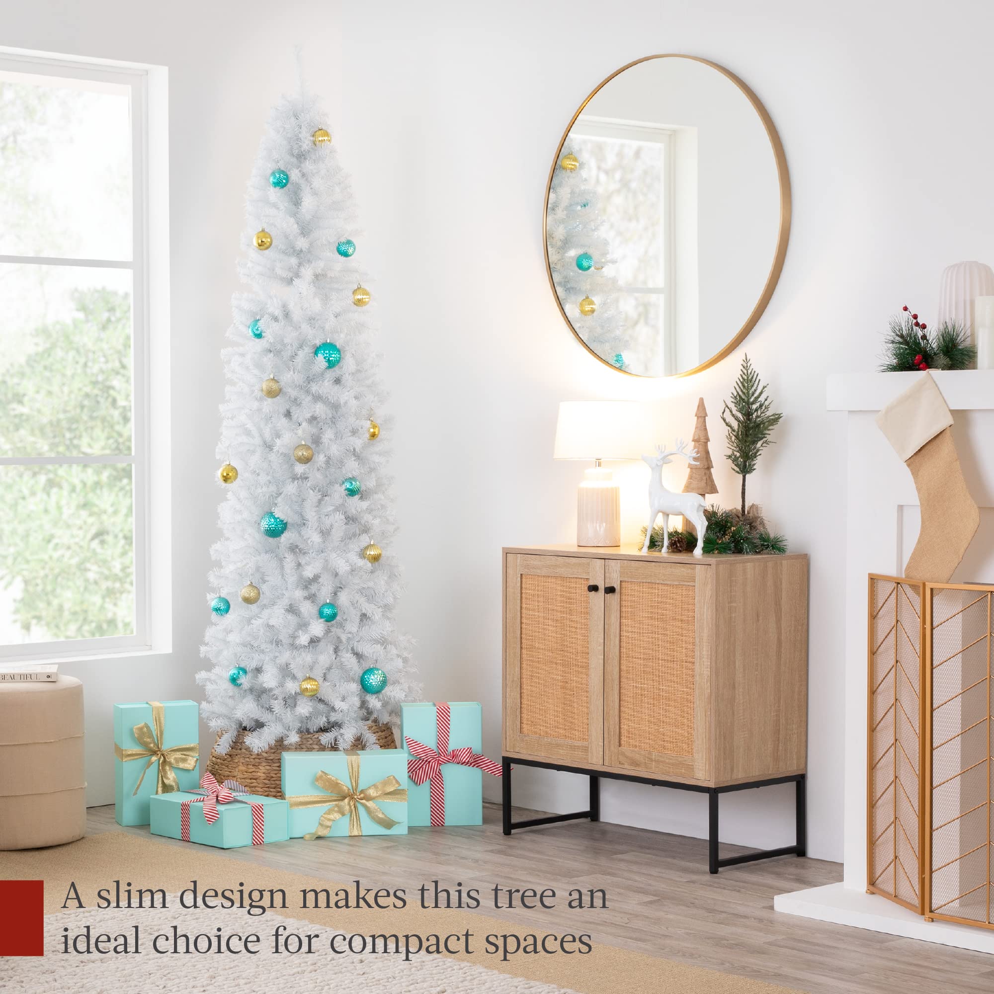 Best Choice Products 6ft White Pencil Christmas Tree Artificial Holiday