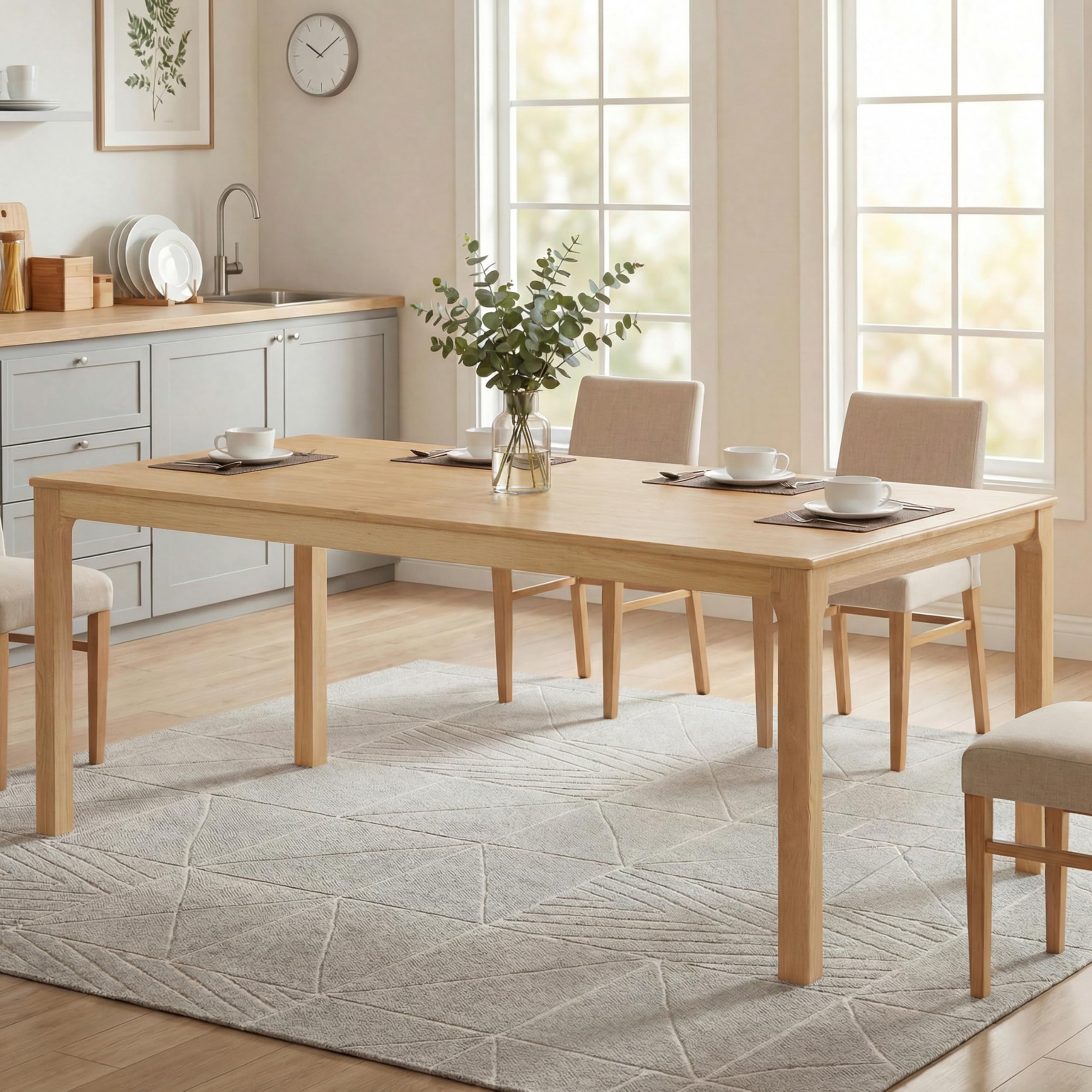 Photo 1 of Christopher Knight Home Ace 70.28'L Solid Wood Dining Table for 6-8 People, Rubber Wood Dining Room Table, Minimalist Modern Rectangular Kitchen Table, Easy Assembly Dining Room Furniture, Natural