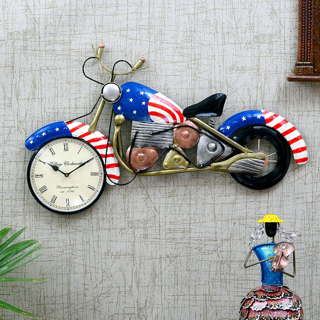 Medieval Arts Stylish Iron Bike Wall Mount Clock For Home Decoration (Blue With Pink) - Analog, 73.7 Cm, 48.3 Cm-image-25