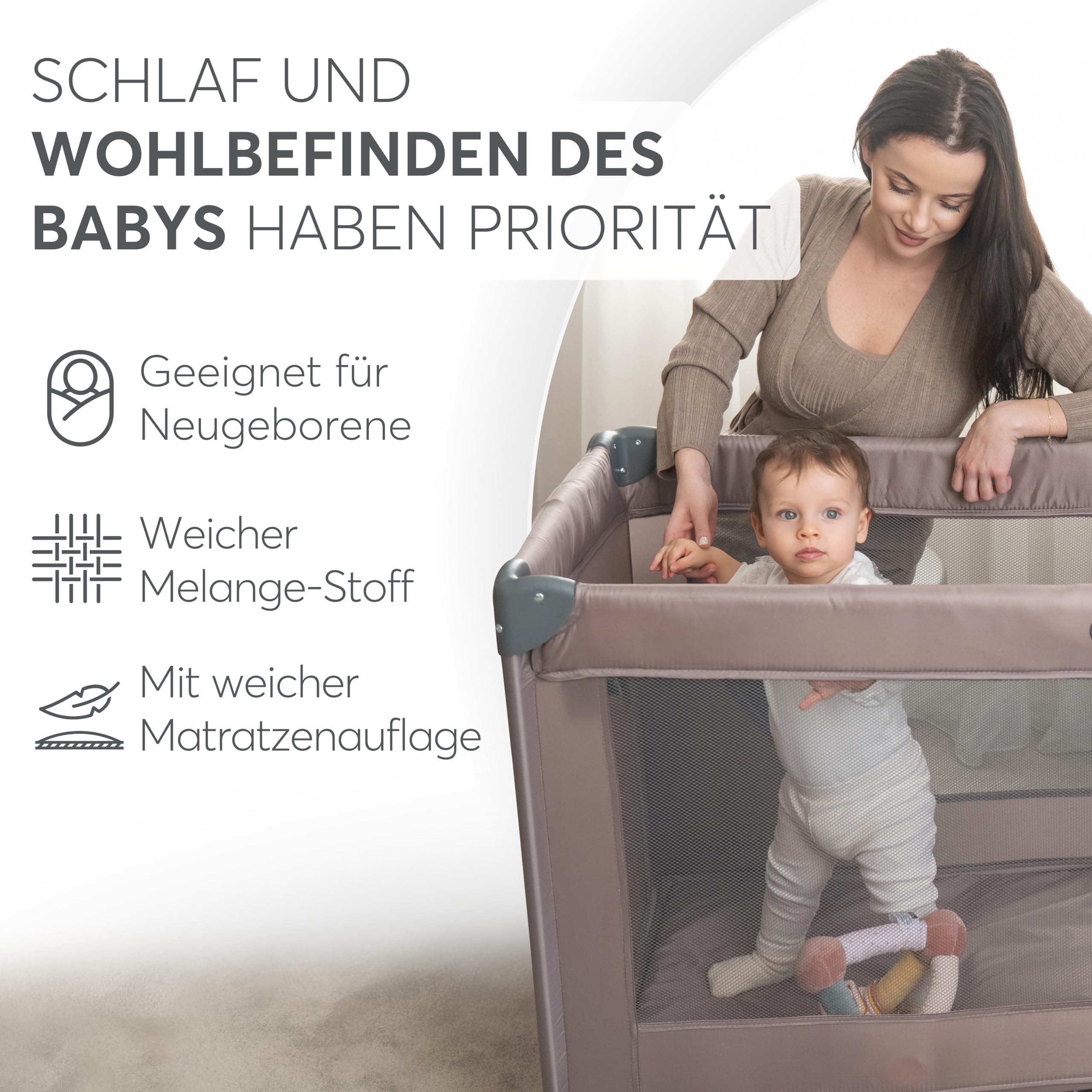 KikkaBoo Reisebett Baby SO Gifted 2026, Kinderreisebett 120x60 cm, bis 15 kg, Faltbar & Kompakt, Tragbar mit Transporttasche, Zusammenklappbar für Reise & Urlaub, Beige, Cot