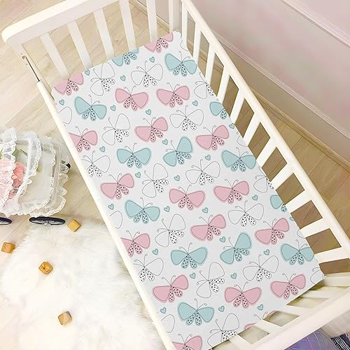 Miniatura 5 de Cartoon Butterfly Crib Sheets - Stretchy Fitted Crib Sheets for Boys Girls, Unisex Cozy Baby Crib Sheet 28 x 52 x 9 Inches