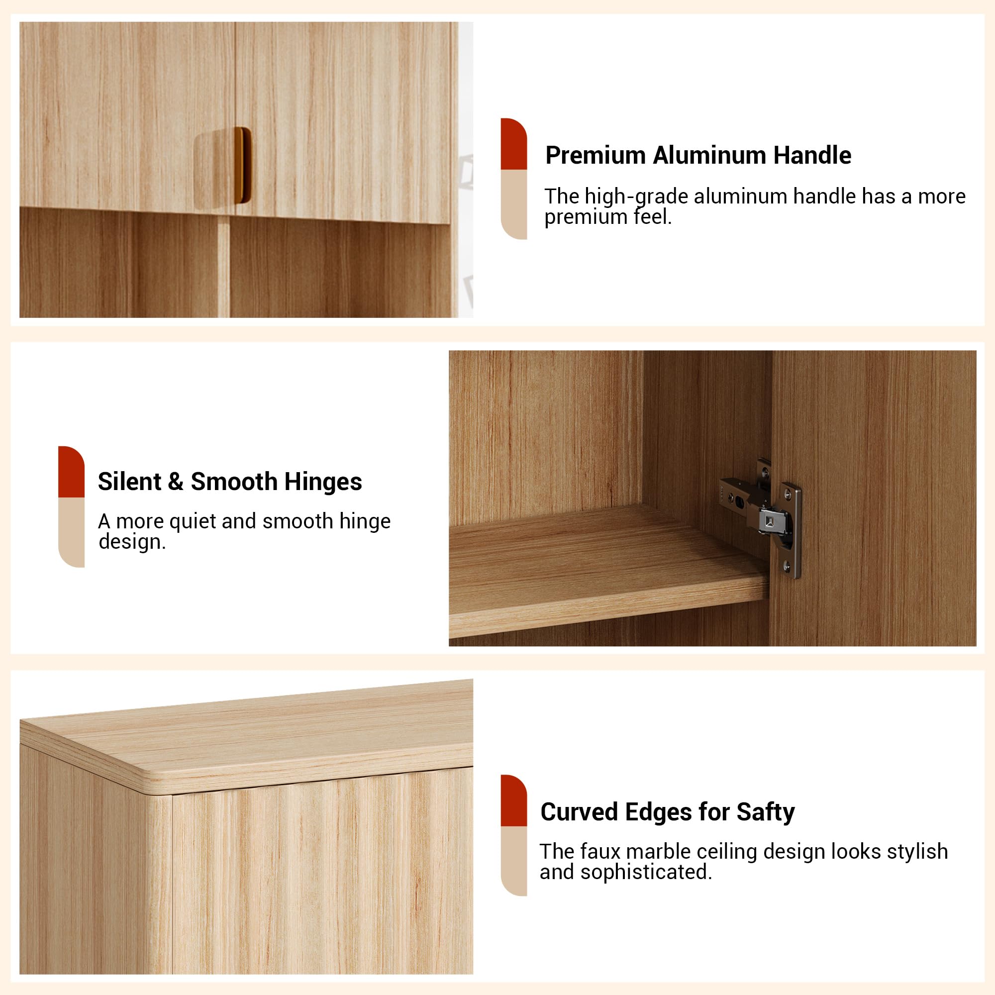 GarveeHome Gabinete de baño de Madera Natural montado en Pared - Puertas, estantes Ajustables y Espacio Abierto - Almacenaje Moderno sobre Inodoro para baño, lavandería, Cocina y Sala - Madera