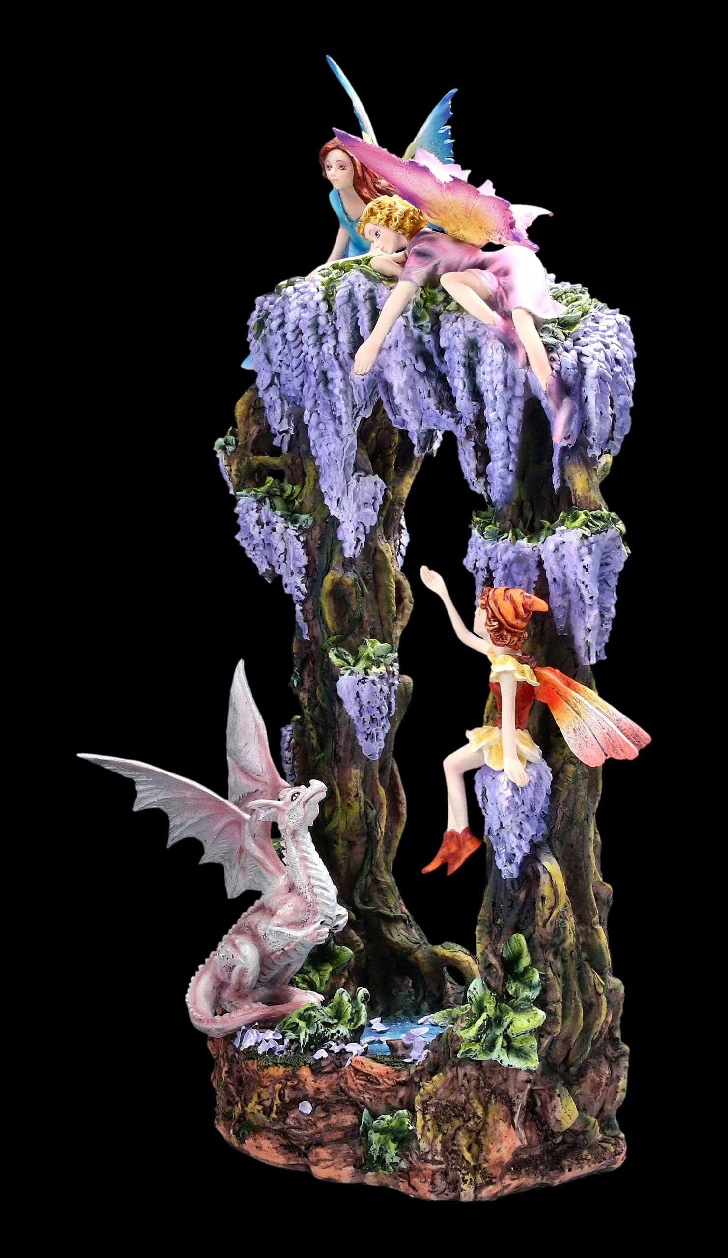 Elfen Figuren mit Drache Spielen im Paradies | Fee Fantasy Display Deko