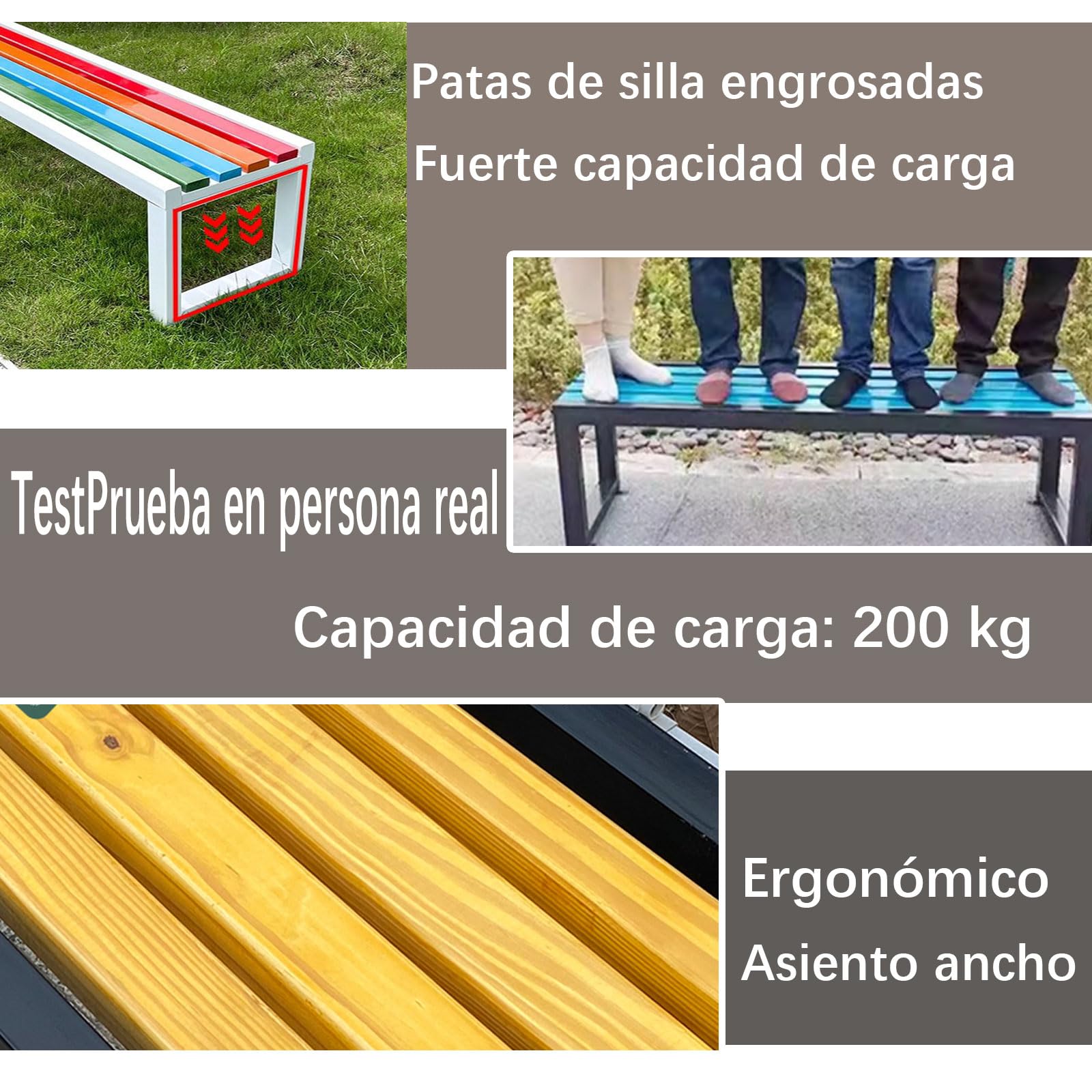 Banco Madera Exterior, Banco terraza, sin Respaldo, Resistente a la Intemperie, Apto para Jardín, Porche, Parque, Balcón, Exterior Marrón Oscuro + Blanco 150×40×45cm