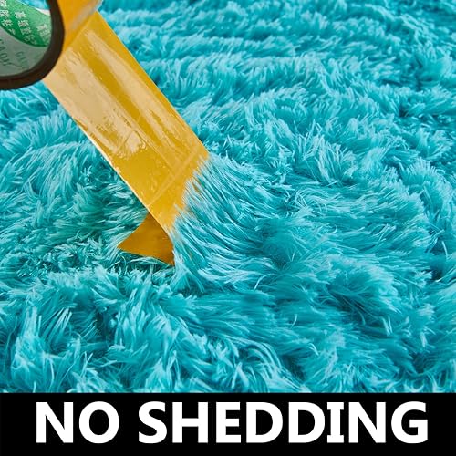 Miniatura 4 de FJZFING Alfombra redonda azul ultrasuave de felpa moderna de 7 x 7 pies para dormitorio de niños, alfombra circular esponjosa para cuarto de bebé,