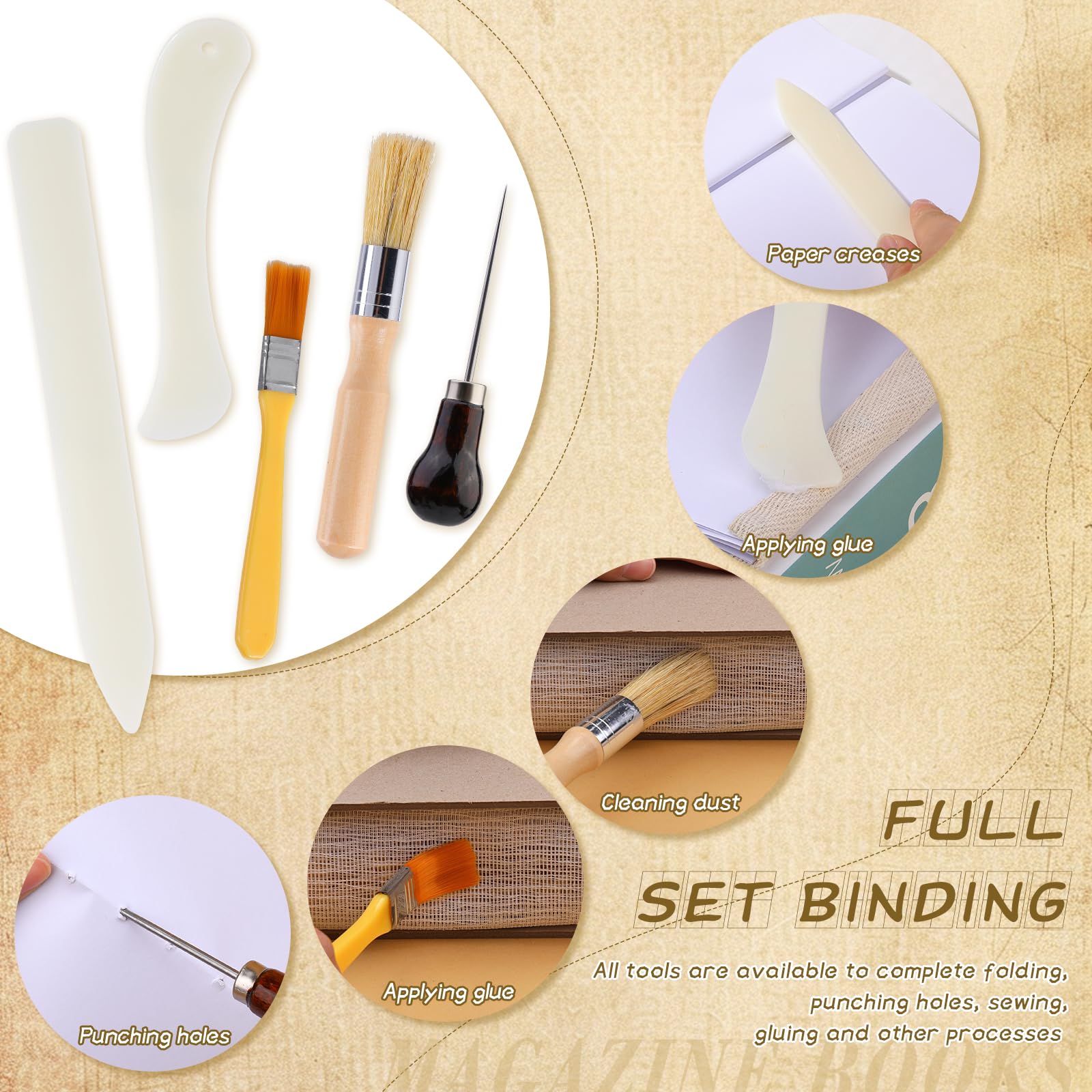 Axmru Buchbinde-Sets, Buchpresse (29,5 x 20,1 cm), Buchbindewerkzeuge, Buchbindematerialien mit Holzbindung, Buchpresse, Knochenfalter, Nähahle, Bindeband