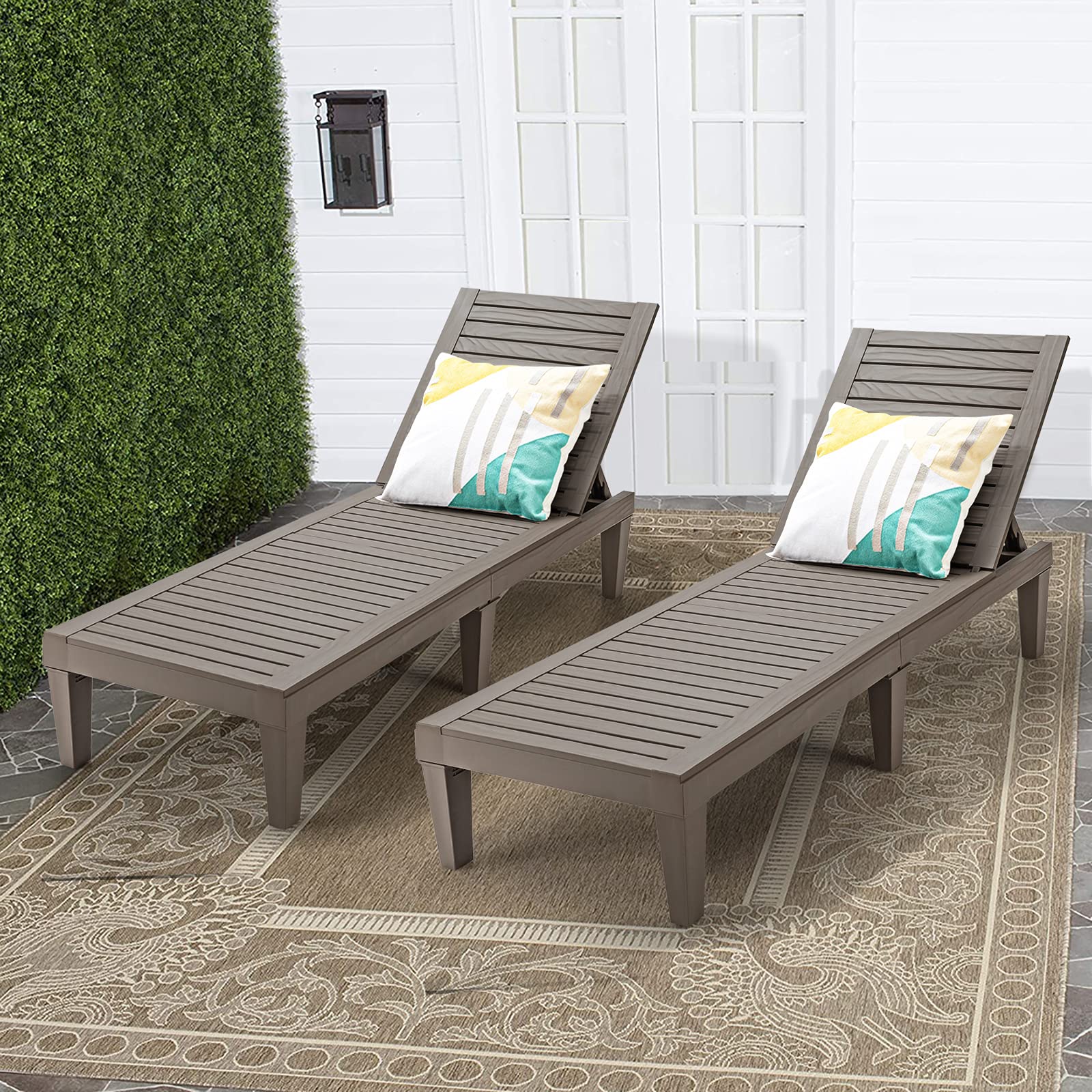 RELAX4LIFE Chaise Longue de Jardin, Bain de Soleil avec Dossier Inclinable sur 5 Positions, Chaise Longue d'extérieur en PP Durable pour Piscine, Terrasse, Plage, 190 x 57,5 x (29-84,5) cm (Café)