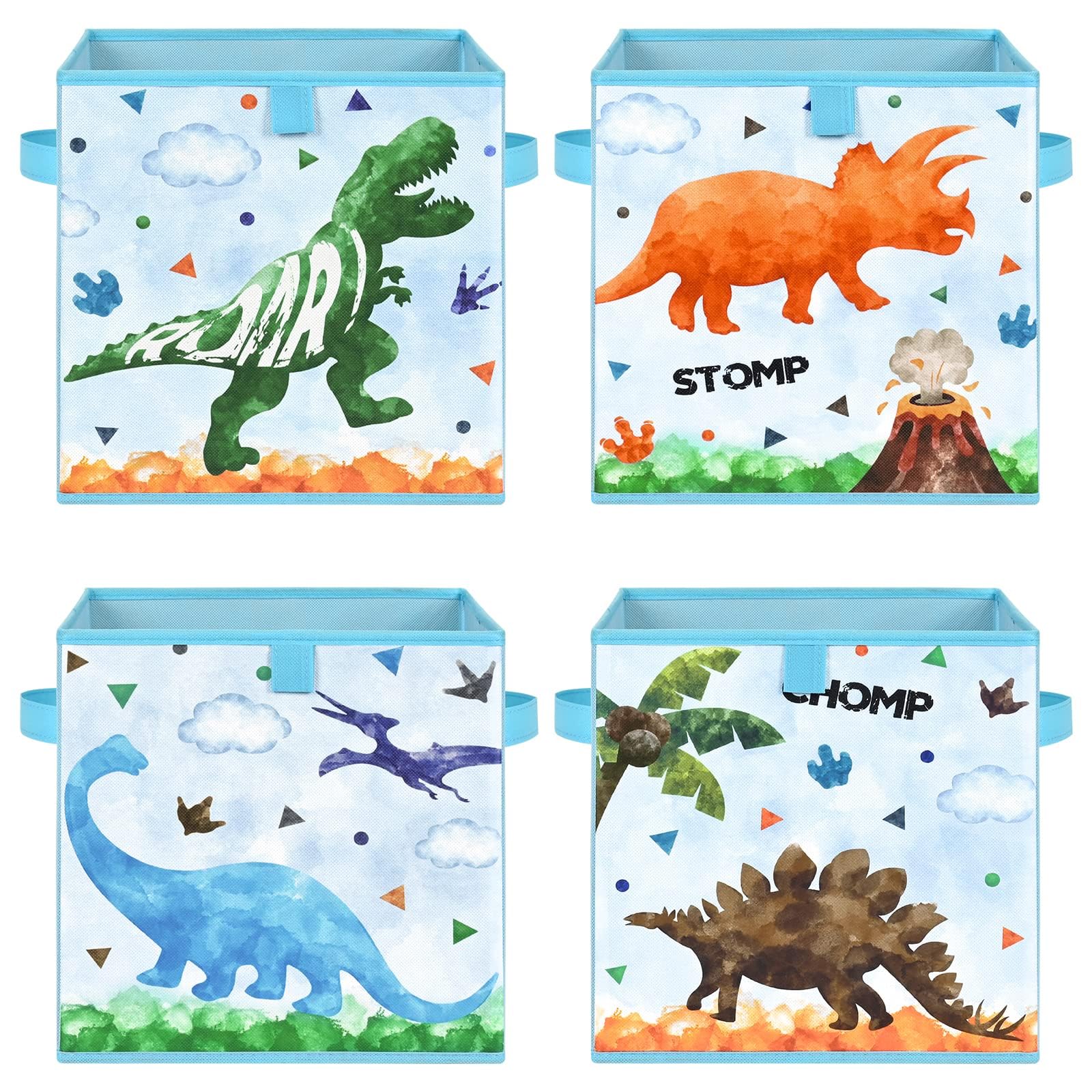 Cubos de almacenamiento – Paquete de 4 cubos de almacenamiento plegables de tela para niños, cestas de almacenamiento decorativas con asas de 11 x 11 pulgadas, para el hogar, armario, cuarto