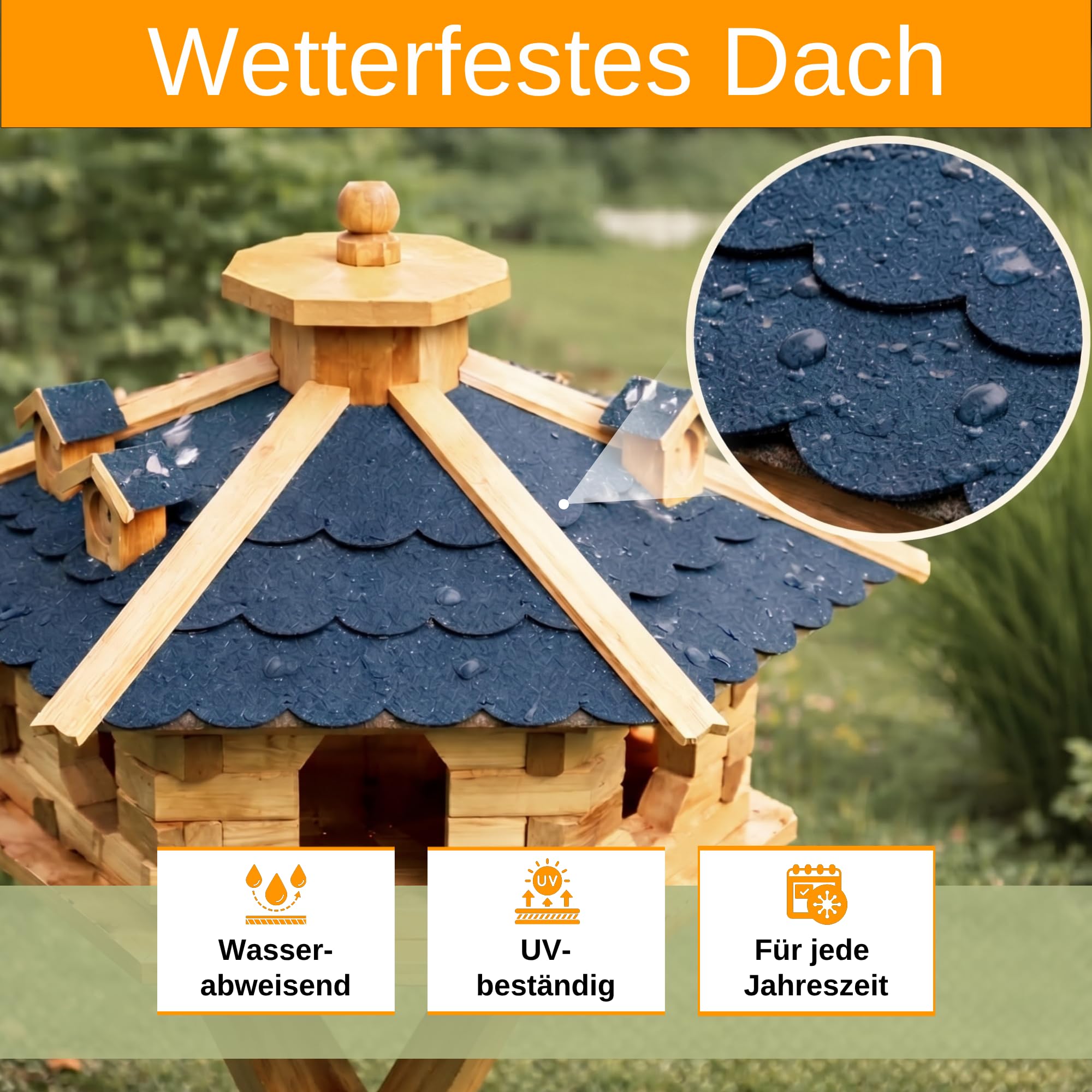 Deko-Shop-Hannusch Vogelhaus wahlweise mit Ständer und Solarbeleuchtung, Verschiedene Größen L - XXL, Futtersilo, wetterfestes Bitumendach (Größe Standard L, schwarz)
