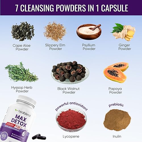 Miniatura 5 de Max Detox Supplement, Advanced Gut Cleanse Detox para mujeres y hombres con psyllium, chlorella, hierba hisopo y papaya, con complejo Acai -