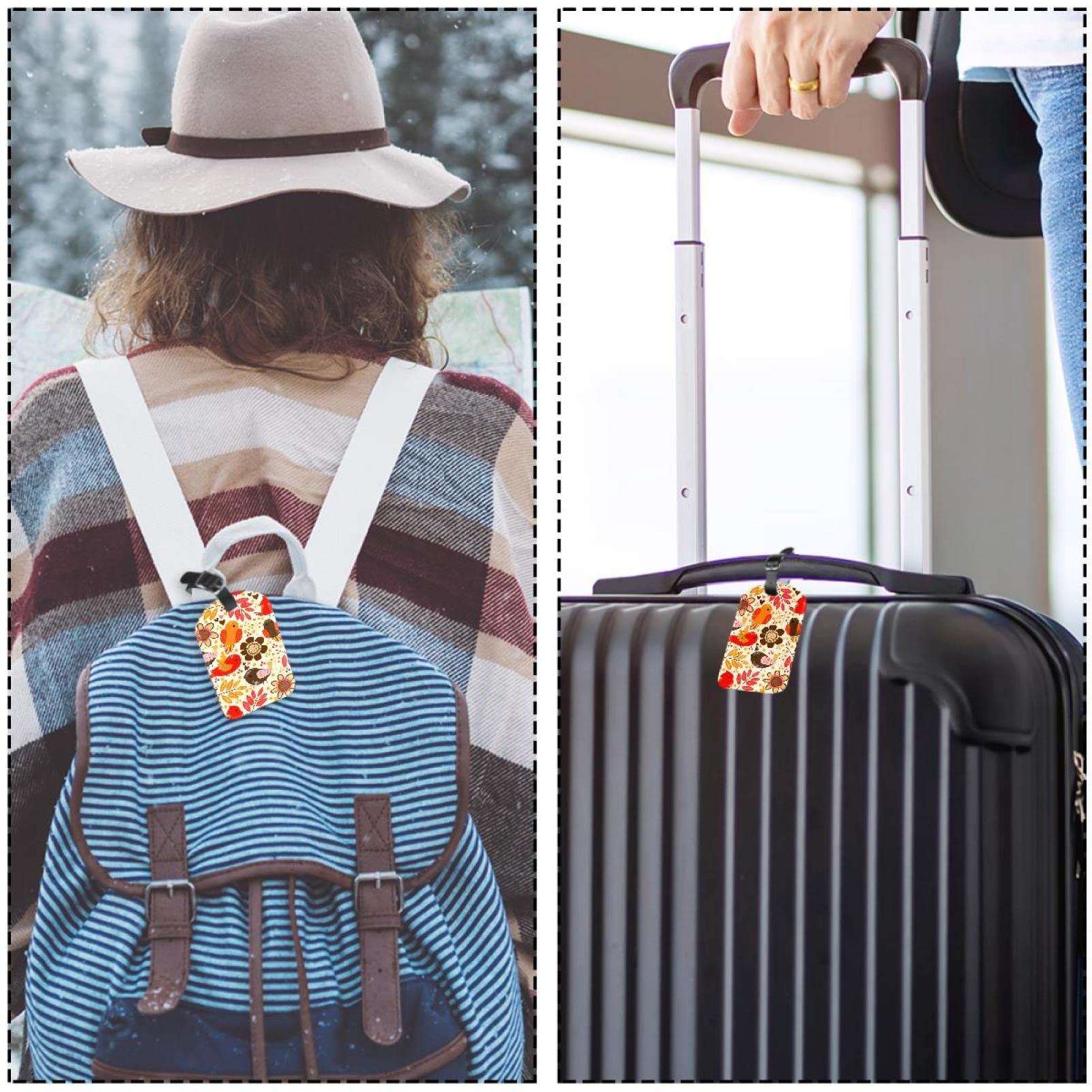 Lot De 2 étiquettes à Bagages En Cuir – Motif Oiseau – 4,6 X 2,7 Pouces – BestEioyo