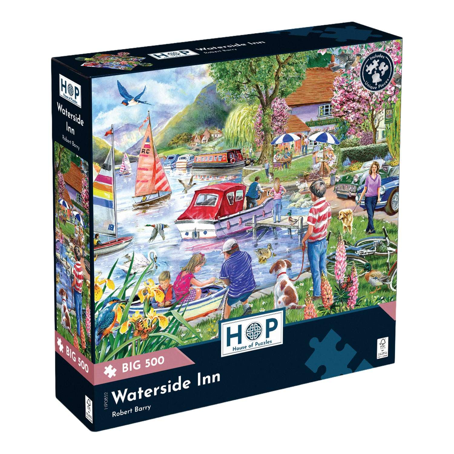 The House of Puzzles Waterside Inn Big 500 Piece Puzzle | River Themed Jigsaw for Adults with Boats, Birds, Wildlife & More | Artist Illustrated Jigsaws with Extra Large Pieces | Easy Puzzling Gifts — image 1