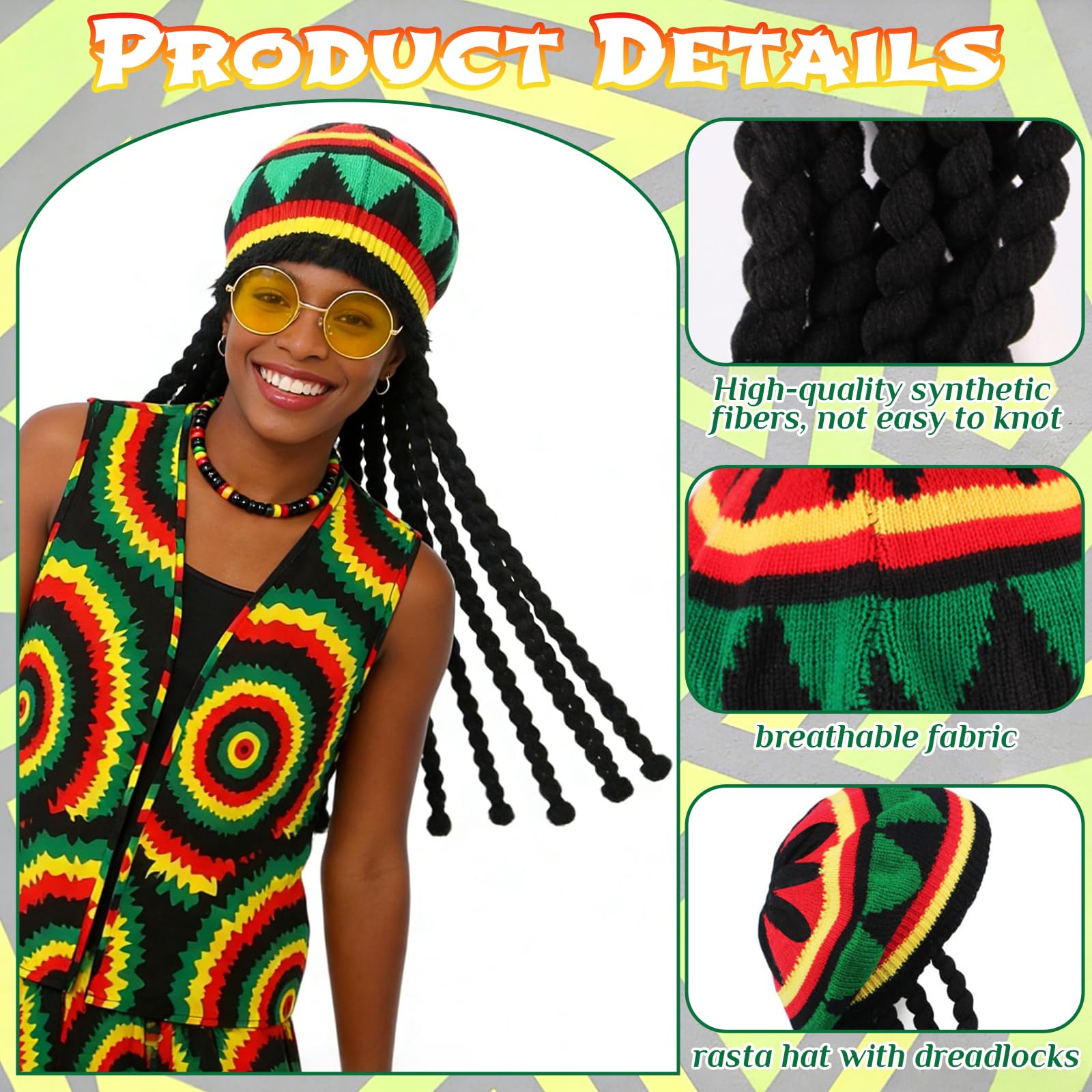 Orizizhic 5 Pcs Reggae Fancy Dress Costume - Image 3