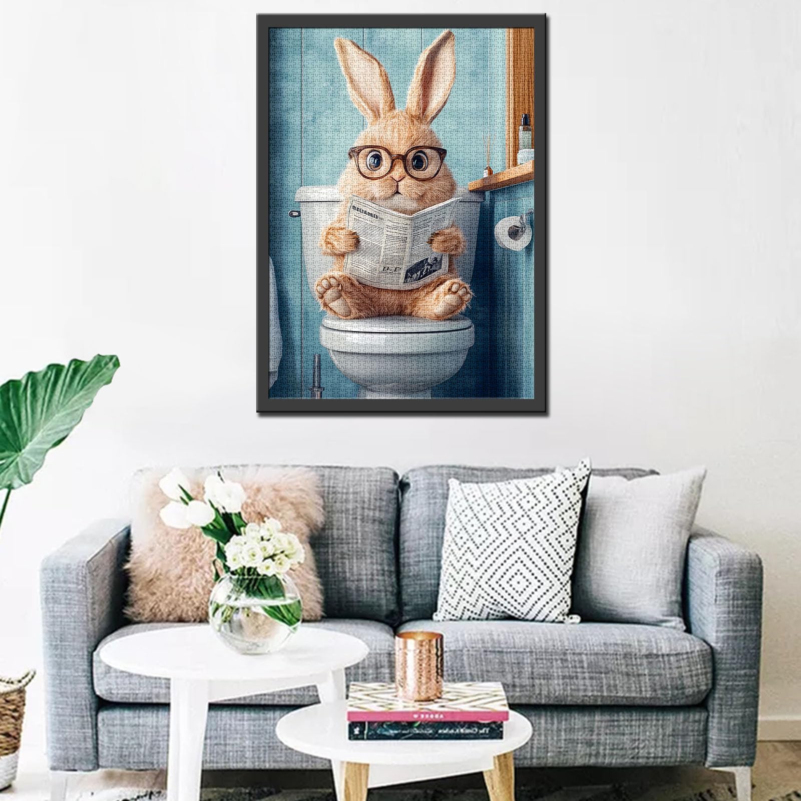 Rabbit Sitting Toilet Seat 1000 Piece Jigsaw Puzzles for Adults Animals Reading Newspaper Puzzles Challenging Family Activity Games Colorful DIY Craft Puzzle for Home Decor Gifts - Image 3