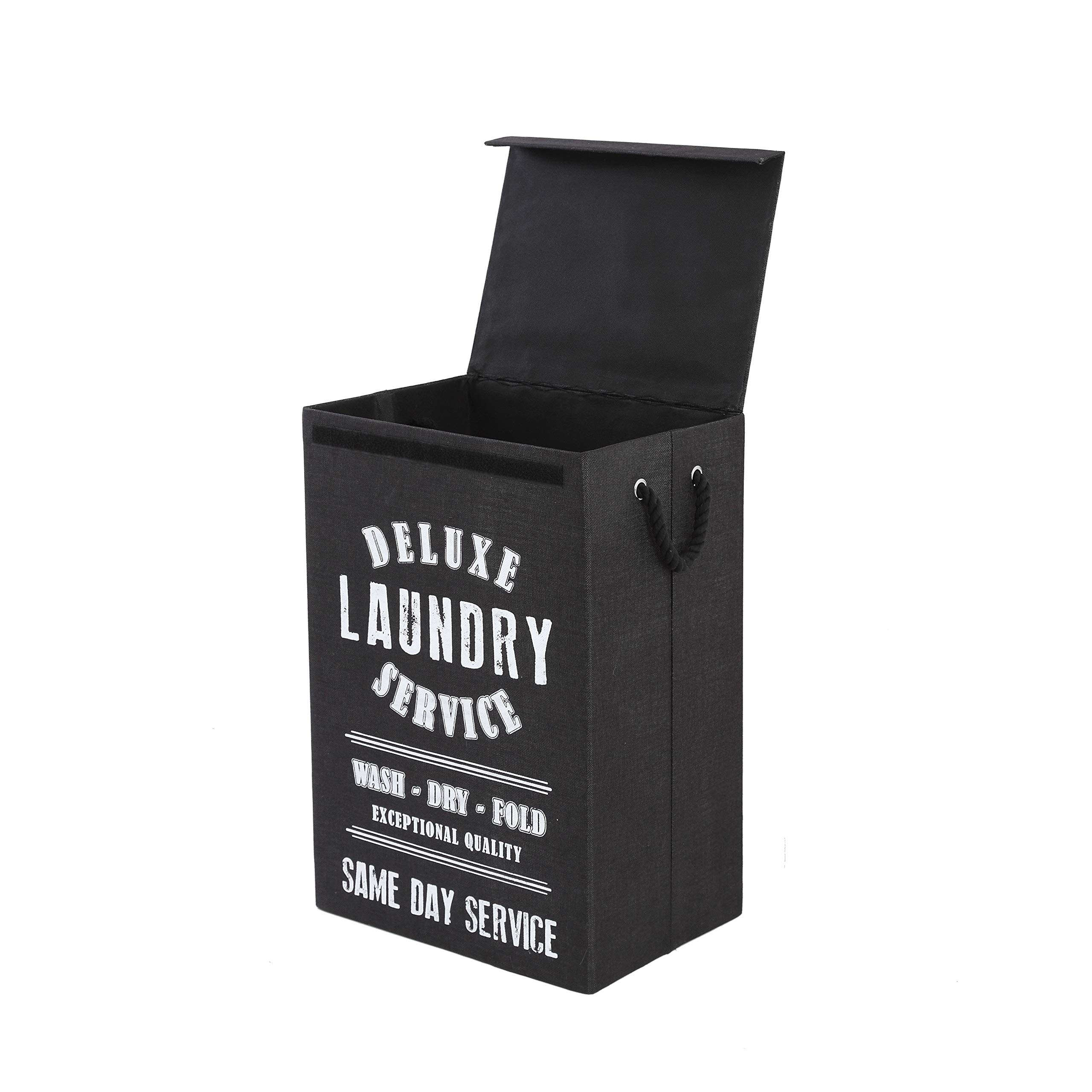 Inbagno Portabiancheria in Tessuto Laundry 40 x 30 x h.60 cm - capacità 72LT - RICHIUDIBILE SALVASPAZIO con Coperchio (Nero)