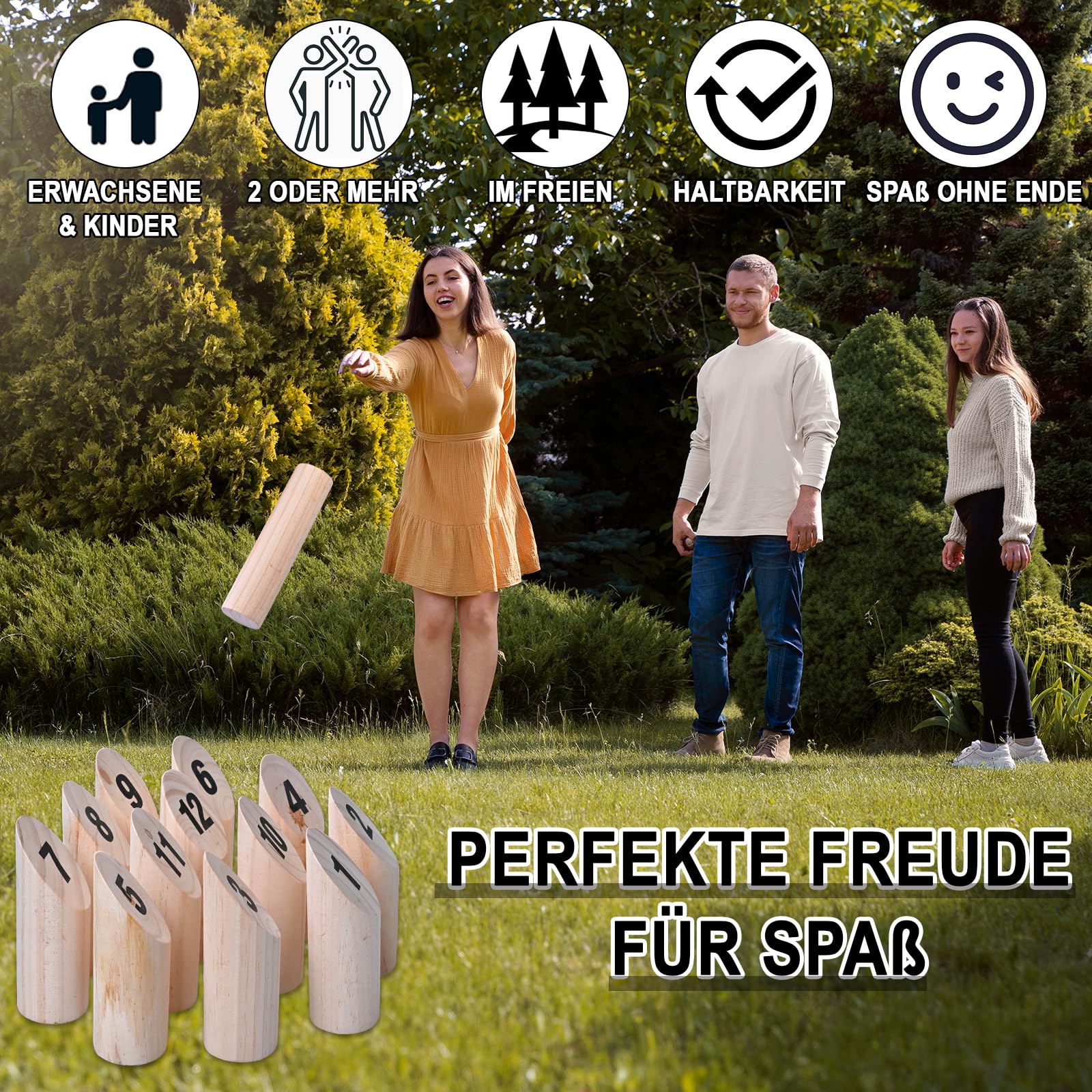 GOLDGE Kubb Jeu Viking Chiffres Jeu d'échecs Viking Jeu de lancer Jeu en bois Jeu d'échecs Viking pour enfants et adultes Jeux d'extérieur