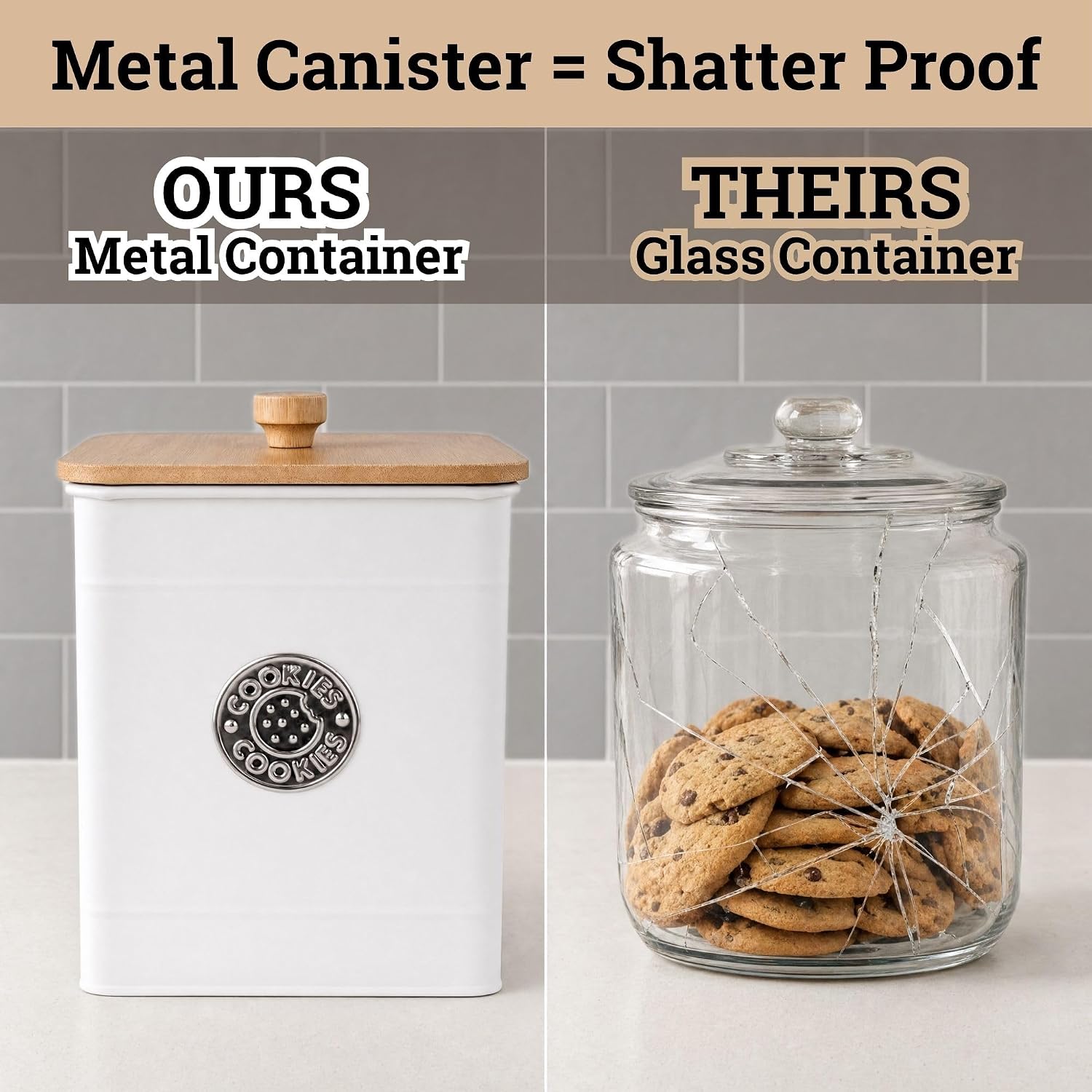 Cookie Jar with Airtight Bamboo Lid, 6"D x 8"H, 1 Gallon Iron Cookie Tin image 5