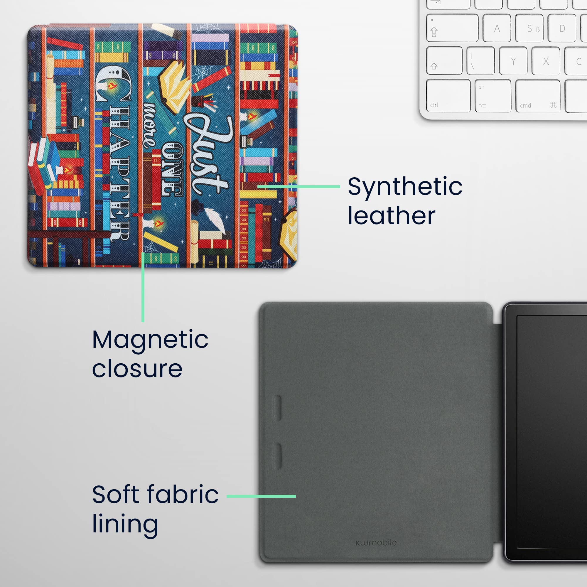 kwmobile Etui kompatybilne z Amazon Kindle Oasis 10. generacji - etui na czytnik e-booków PU - motto biblioteki wielokolorowe