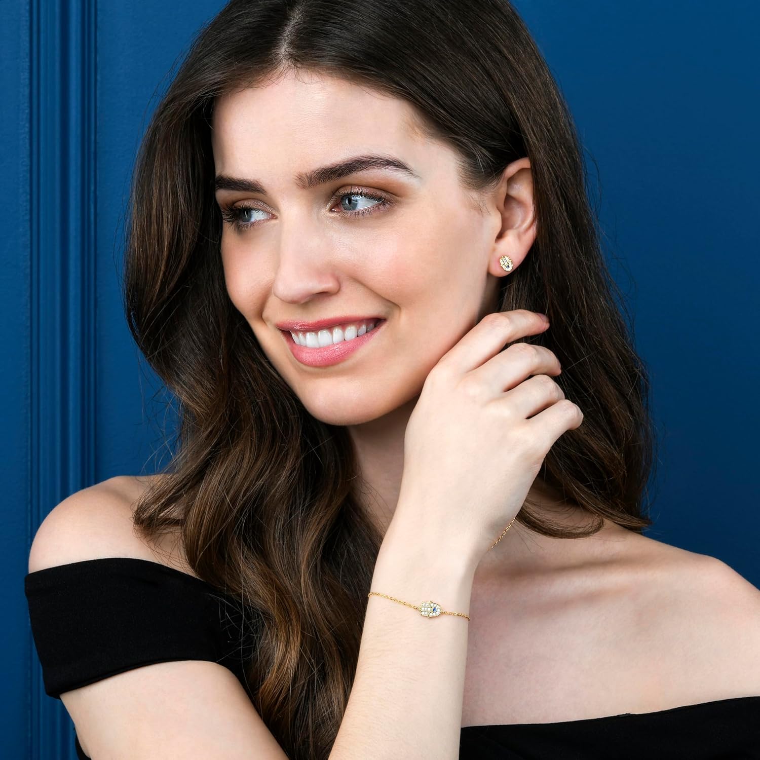 Diamond Treats Dainty Hamsa Bracelets in 925 Sterling Silver for Women, Silver, Yellow Gold, or Rose Gold Hamsa Bracelet with Sparkling Cubic Zirconia Stones - Image 3