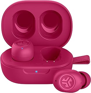 JLab JBuds Mini Auriculares Bluetooth inalámbricos + funda de carga, rosa intenso, IP55 a prueba de sudor y polvo, Bluetooth multipunto, audio consciente, 3 ajustes de sonido de ecualización, llamadas