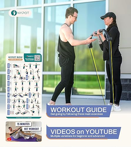 Miniatura 5 de NYPOT- Workout Bow & Portable Home Gym Equipment - Resistance Bands with Bar for Home Workout Equipment Men & Women All in One Gym for Strength