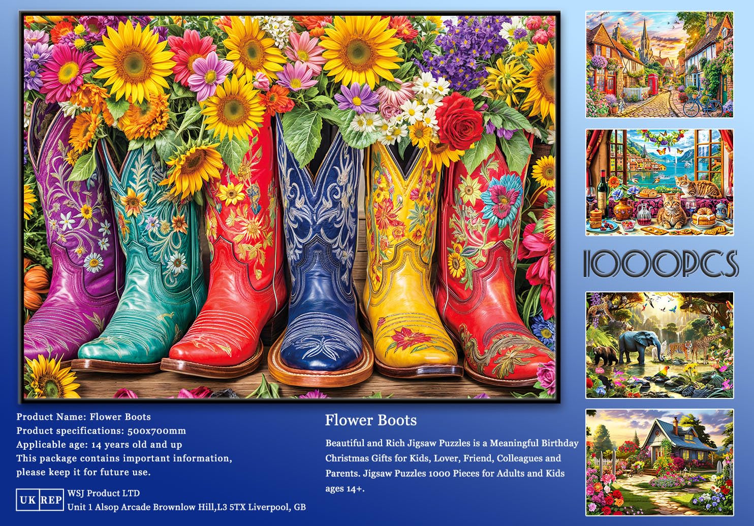 Puzzle pour adultes - Puzzle de 1000 pièces pour adultes - Puzzle de 1000 pièces - 1000 pièces - Bottes de fleurs