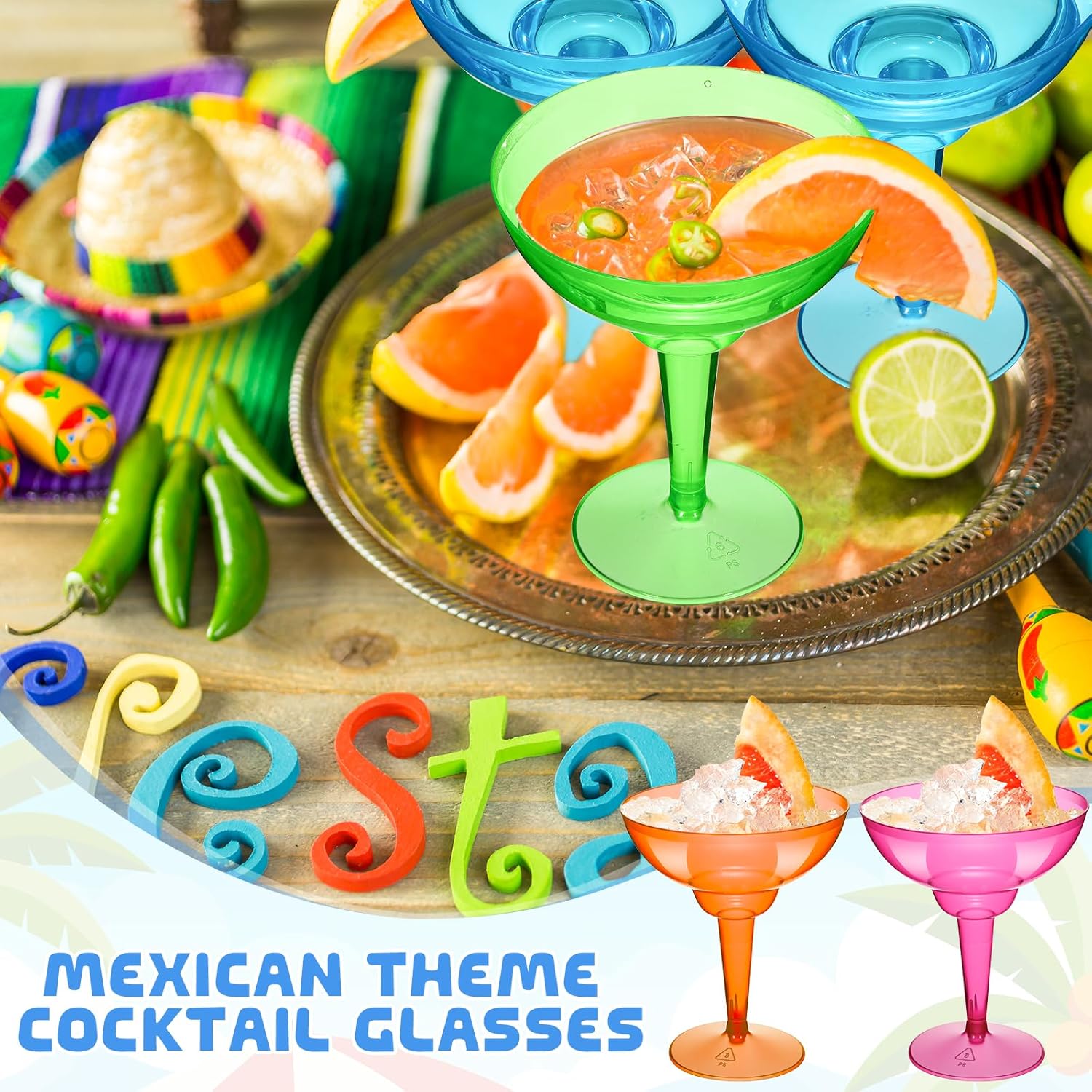 12 Pcs Plastic Margarita Glasses 12 oz Margarita Cups Mexican Theme Party Decorations Martini Glasses Bulk Cocktail Glass for Wedding Mexican Theme Carnivals (Multicolor) - Image 6