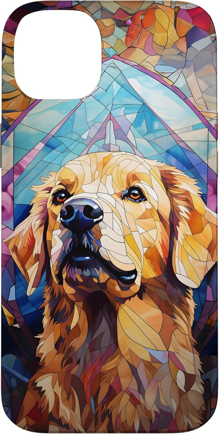 Colorful Dog Stained Glass Golden Retriever Case for iPhone 14 Plus