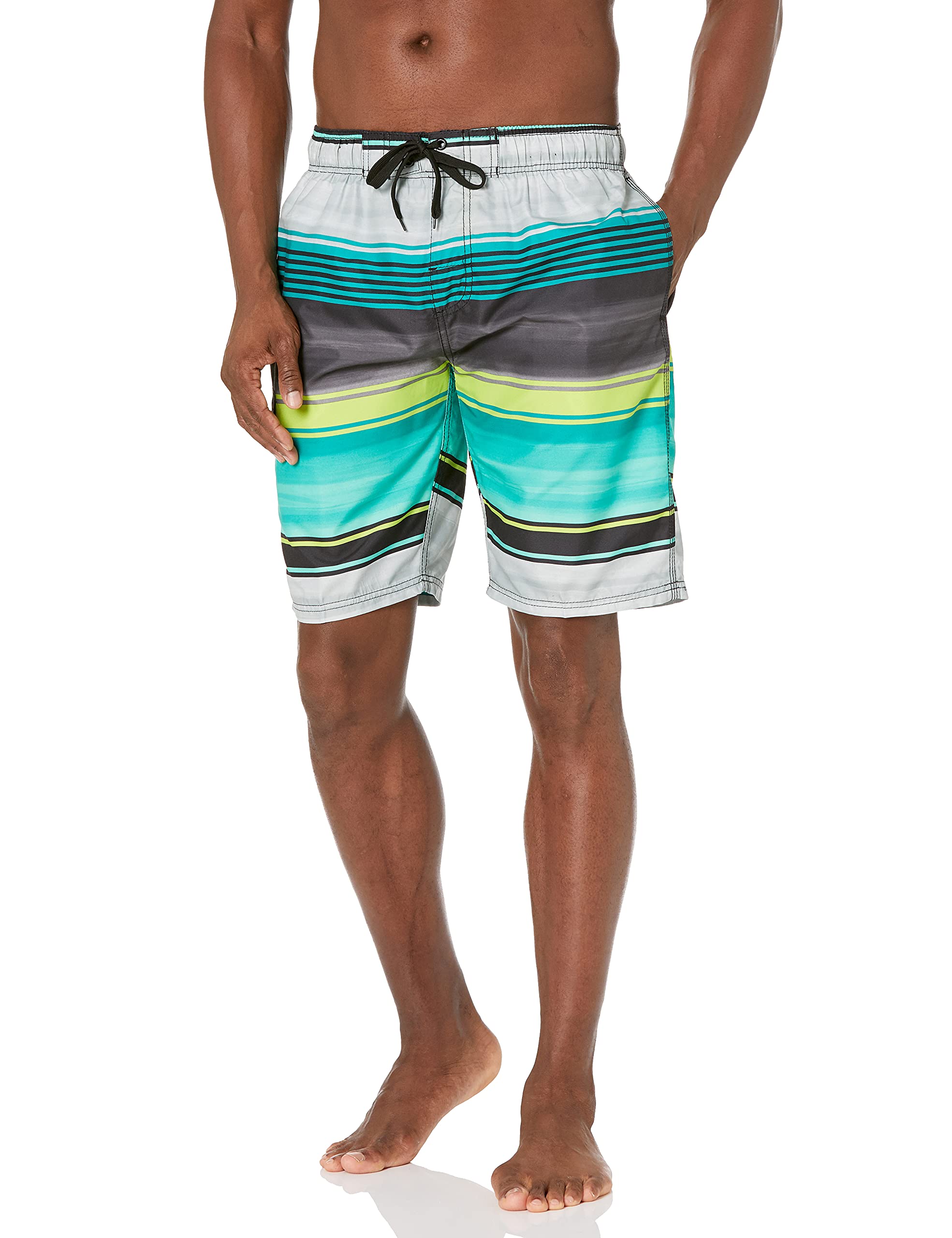 Kanu Surf Echelon Swim Trunks (Regular & Extended Sizes), Avalon Black/Green, Large