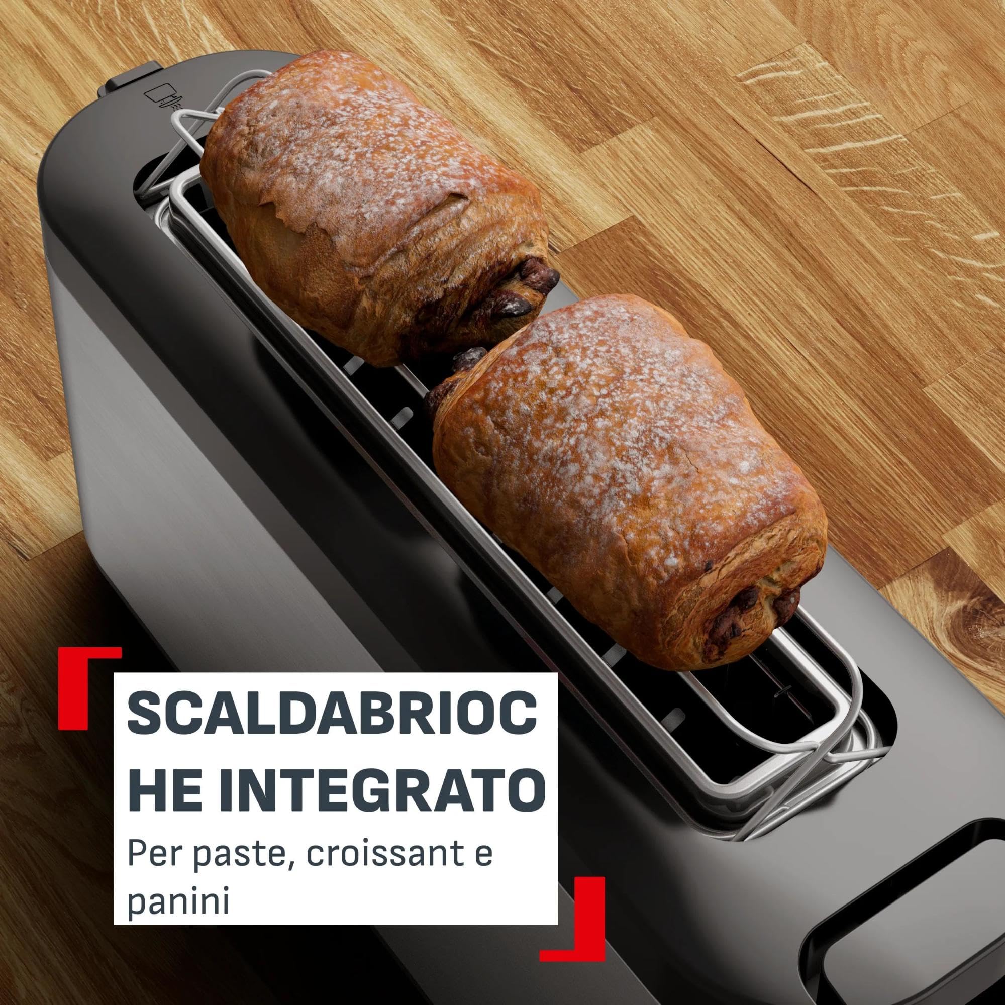 Tefal Element Tostapane A Lunga Fessura, Scaldapanini Integrato, 7 Livelli Di Doratura, Design In Acciaio Inossidabile, Nero, TL430811