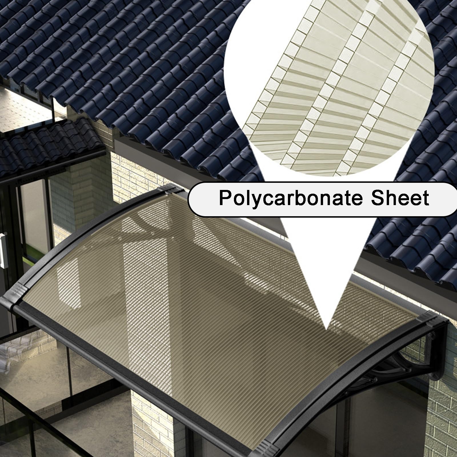 Stores Extérieurs pour Porte D'entrée, Panneau Transparent en Polycarbonate et Support en Aluminium, Auvent de Terrasse Extérieur(Blue,60 * 120cm/24 * 47in)